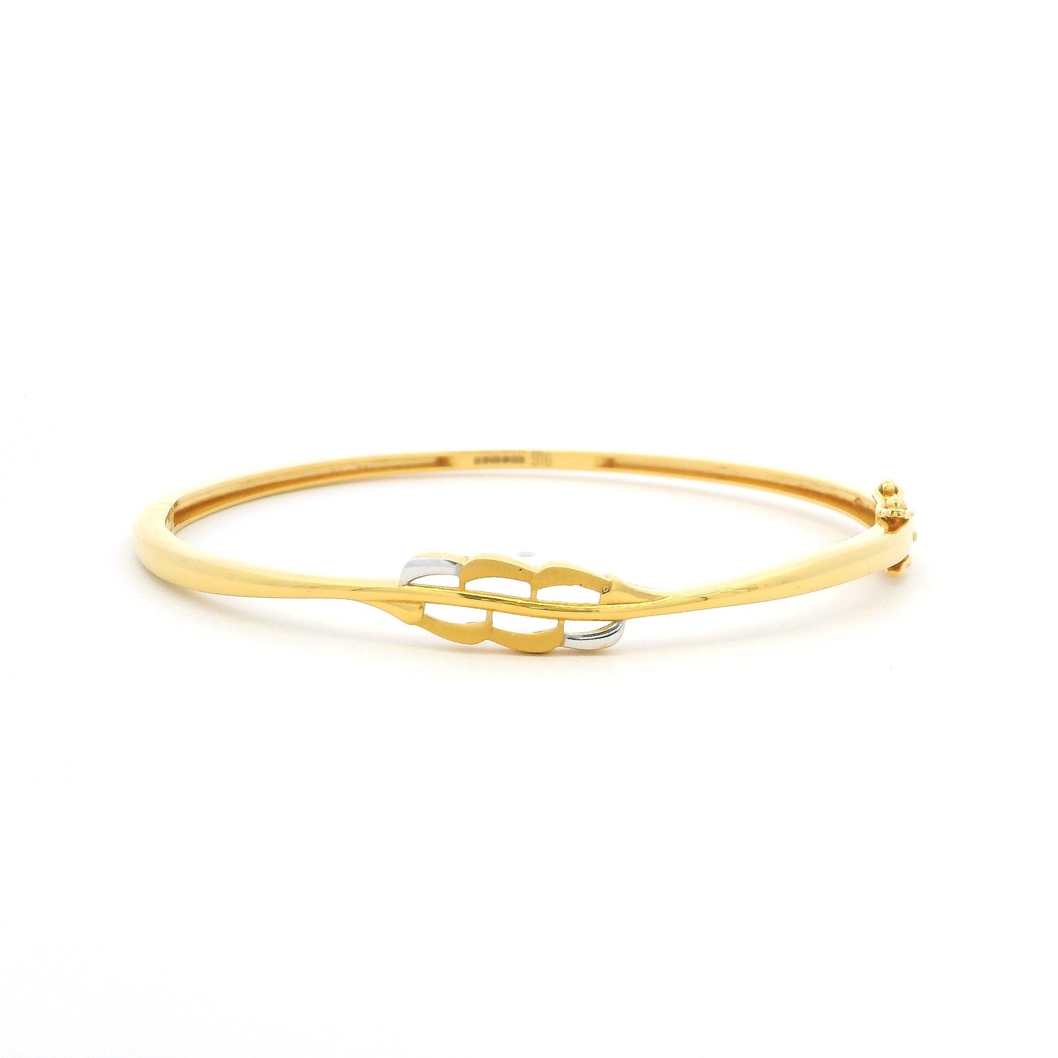 22ct Yellow Gold Elegant Knot Style Bangle with Two Tone Detail and Secure Clasp