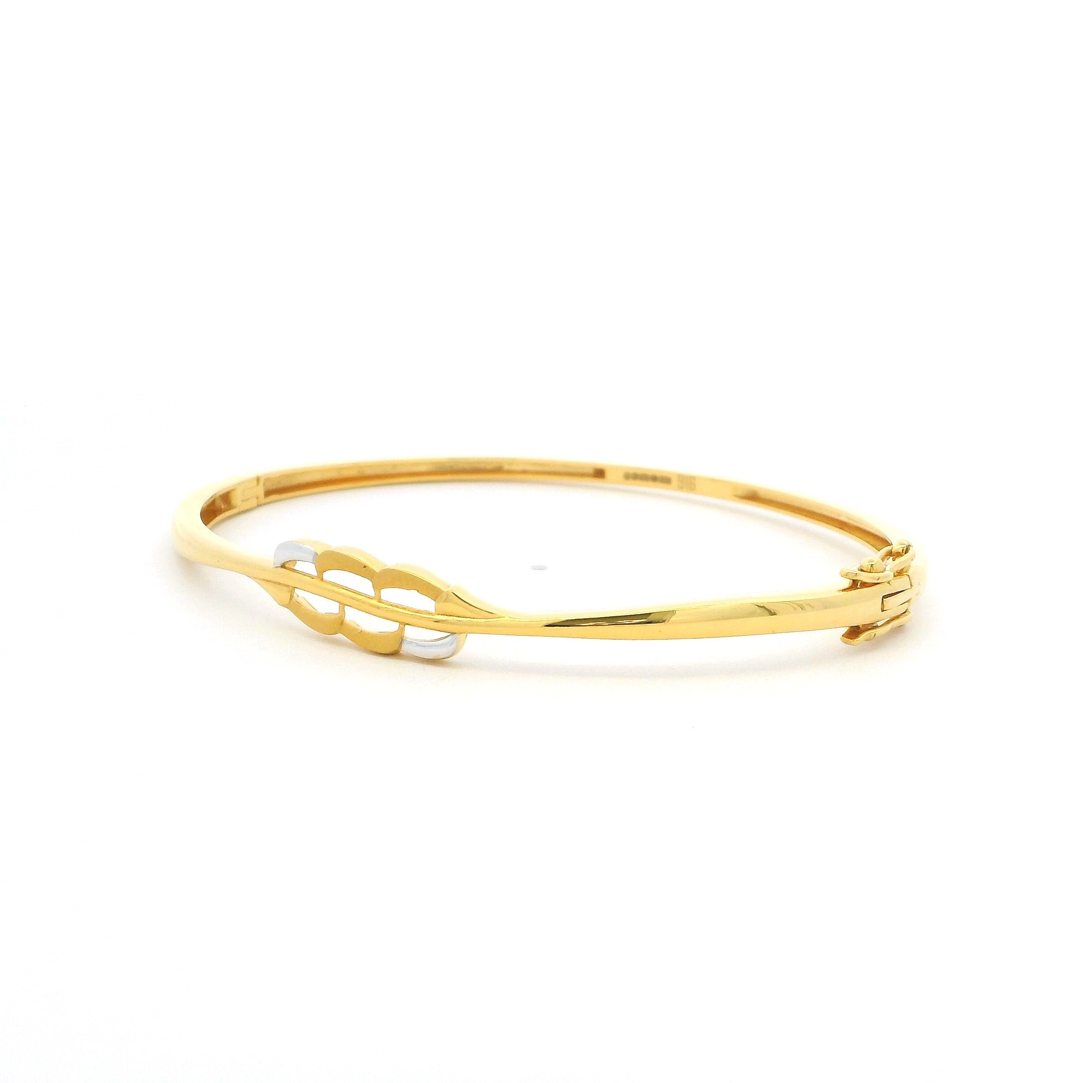22ct Yellow Gold Elegant Knot Style Bangle with Two Tone Detail and Secure Clasp