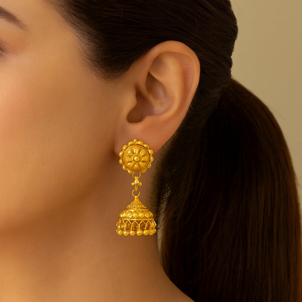 22ct Yellow Gold Filigree Jhumka Earrings