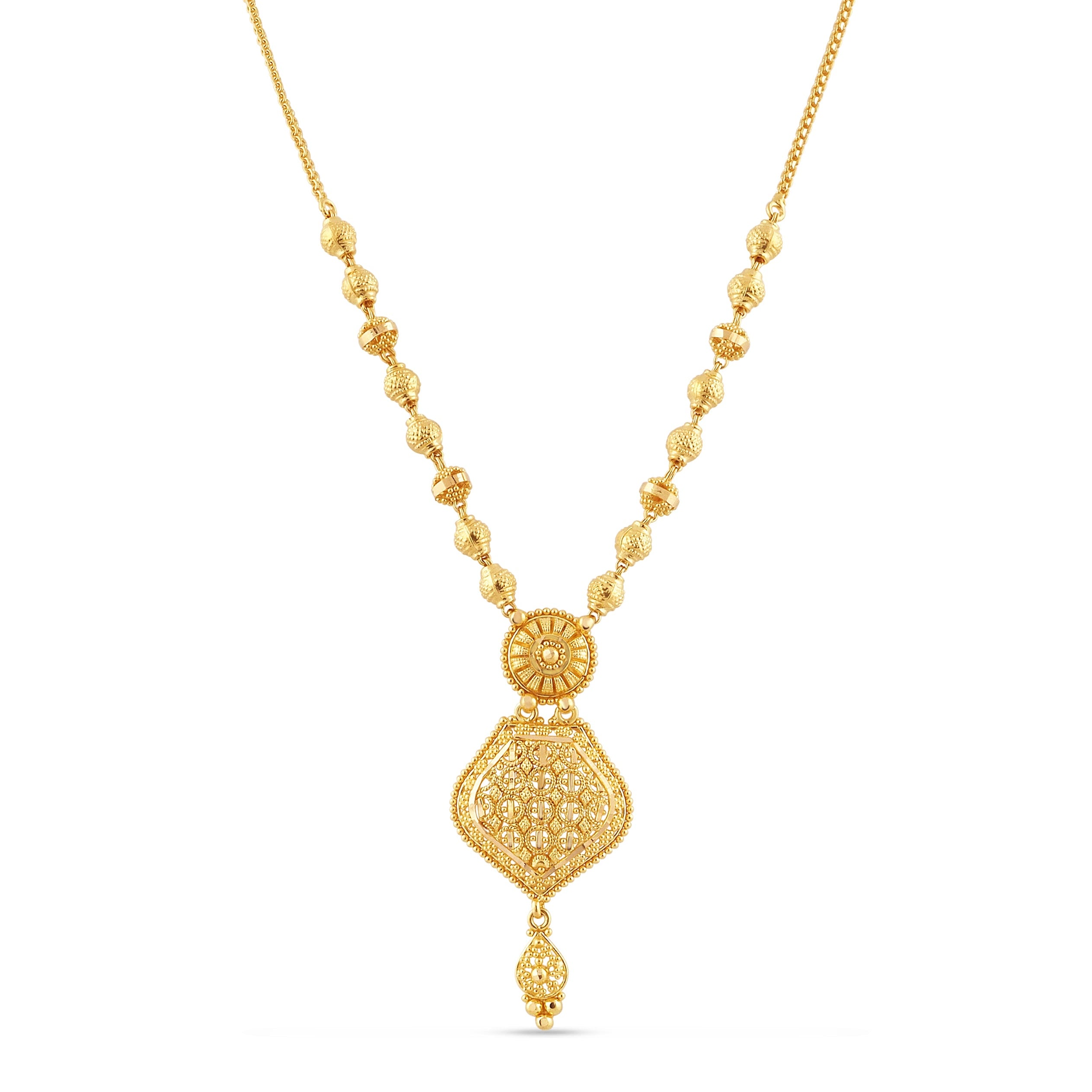22ct Yellow Gold Filigree Necklace & Drop Earrings Set – Traditional Bridal Jewellery