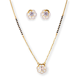 22ct Yellow Gold Floral Mangalsutra Set with Cubic Zirconia Pendant and Matching Earrings