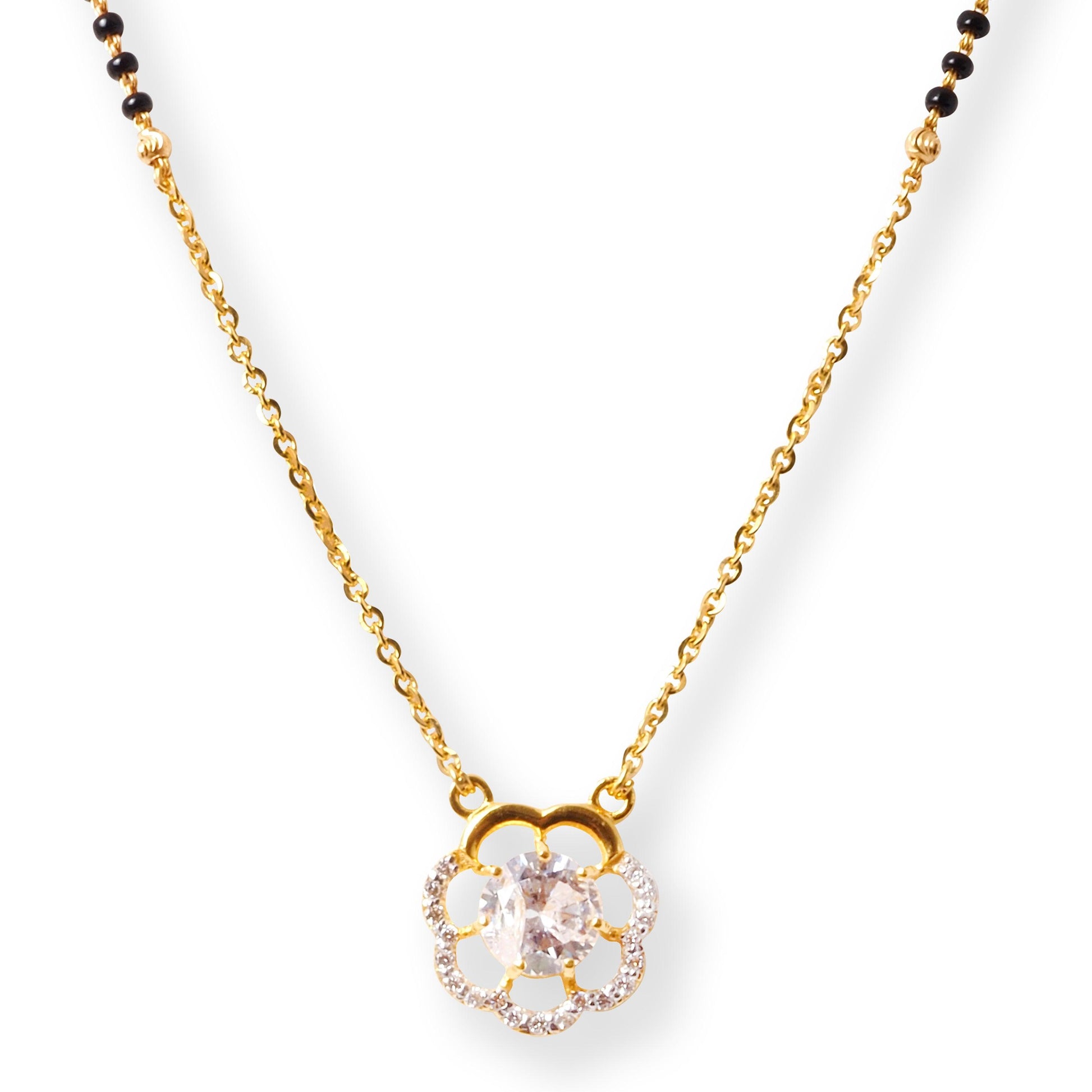 22ct Yellow Gold Floral Mangalsutra Set with Cubic Zirconia Pendant and Matching Earrings