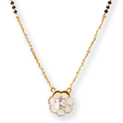 22ct Yellow Gold Floral Mangalsutra Set with Cubic Zirconia Pendant and Matching Earrings