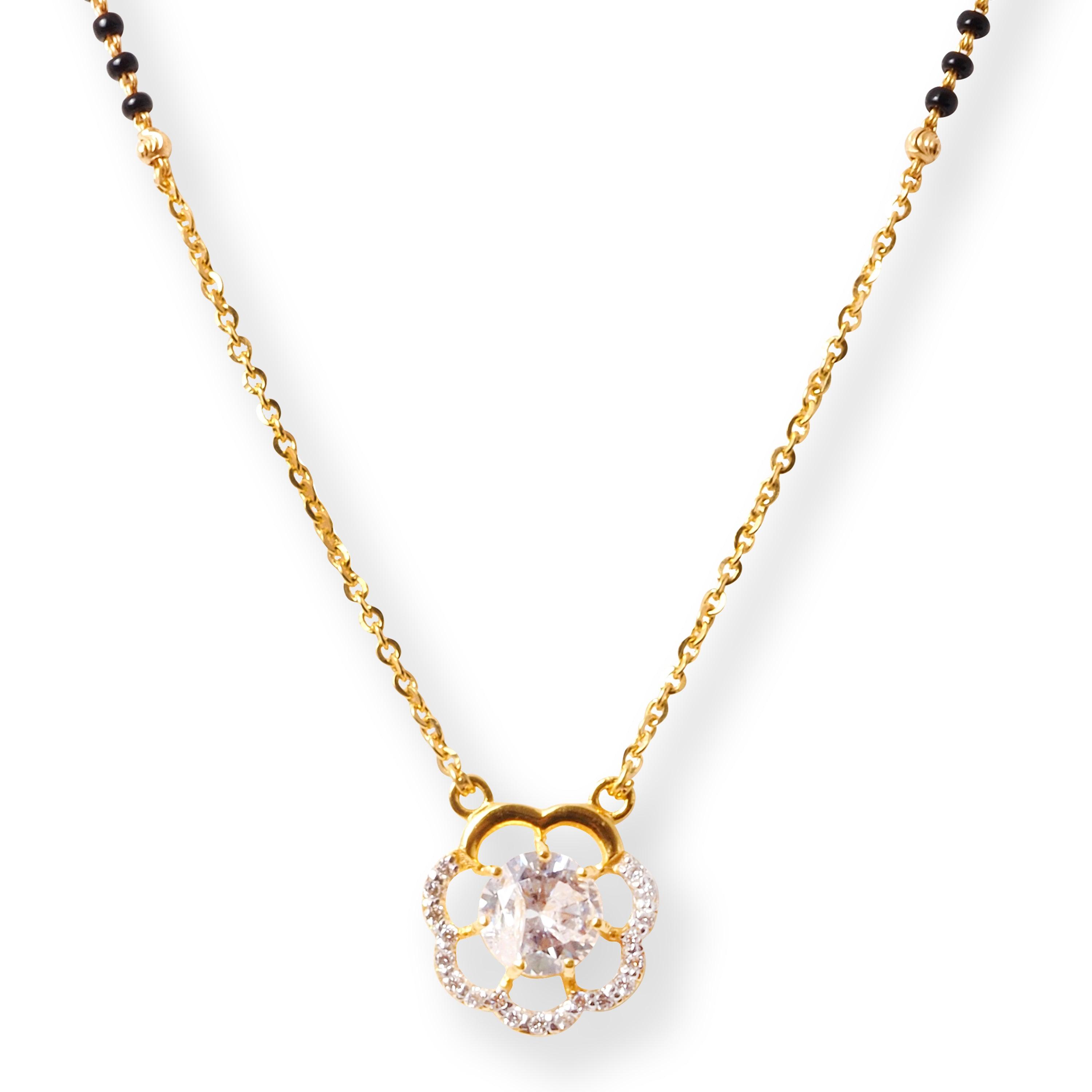 22ct Yellow Gold Floral Mangalsutra Set with Cubic Zirconia Pendant and Matching Earrings
