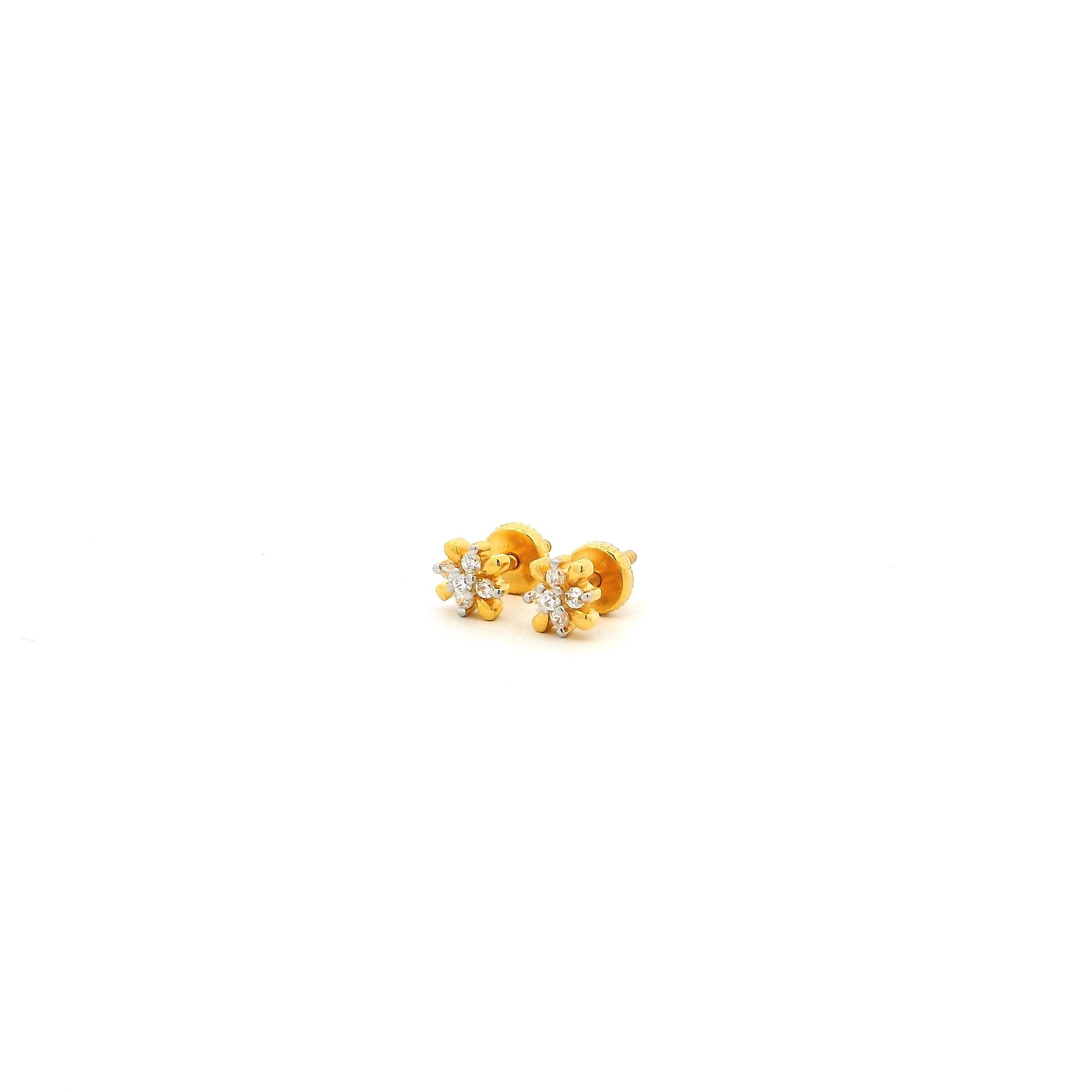 22ct Yellow Gold Flower Stud Earrings with Cubic Zirconia – Classic Screw Back Style