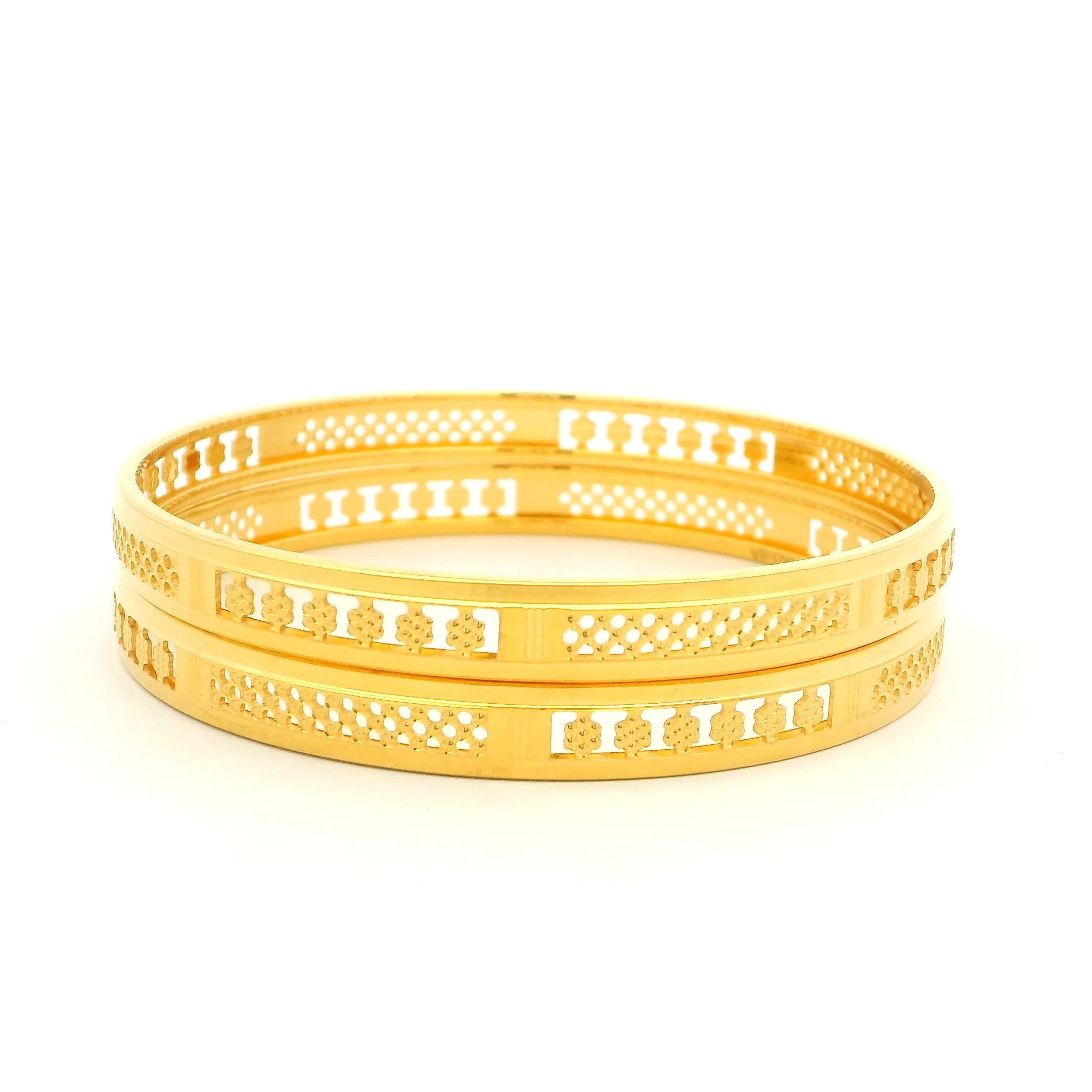 22ct Yellow Gold Geometric Cutwork Bangles with Polished Finish – Traditional Women’s Jewellery