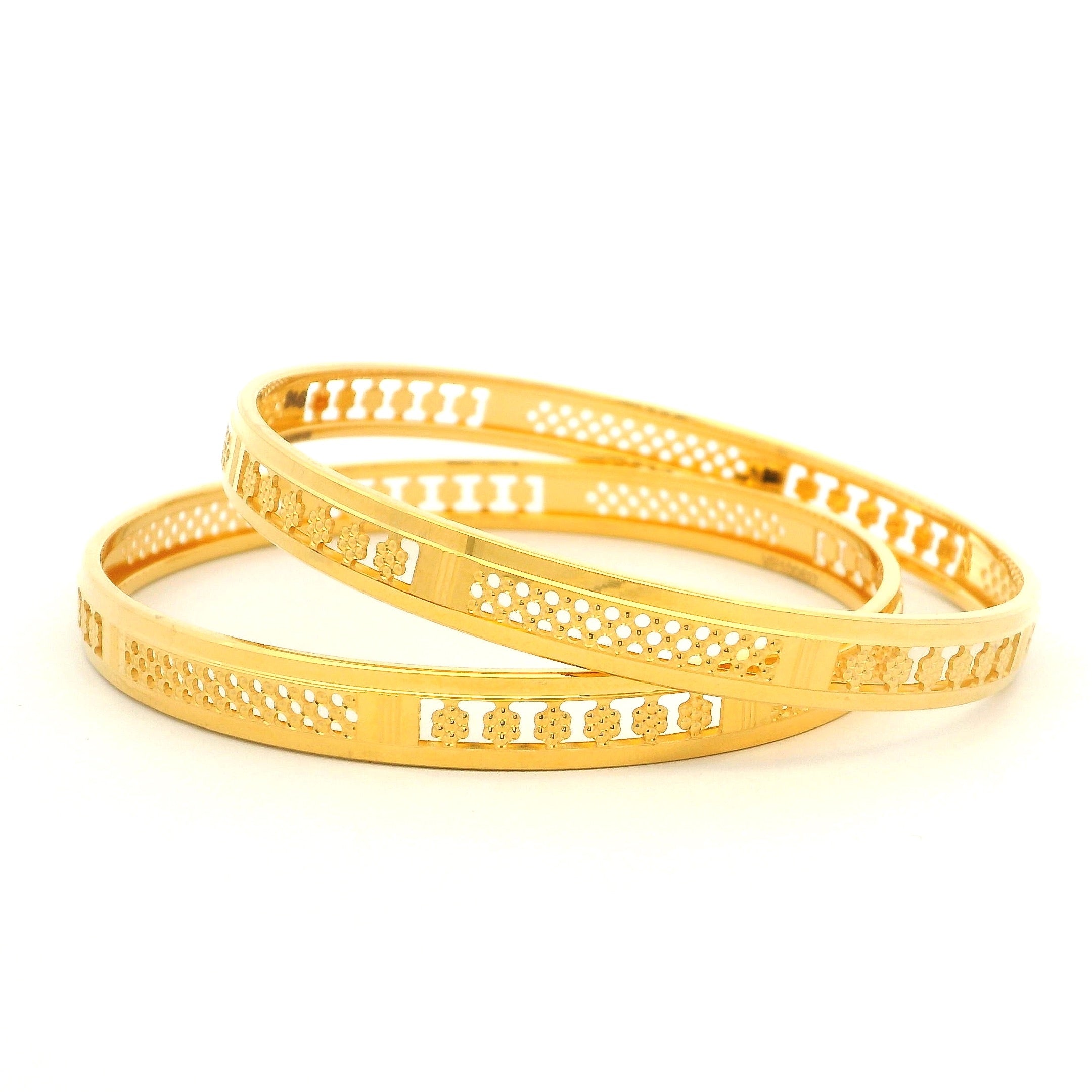 22ct Yellow Gold Geometric Cutwork Bangles with Polished Finish – Traditional Women’s Jewellery