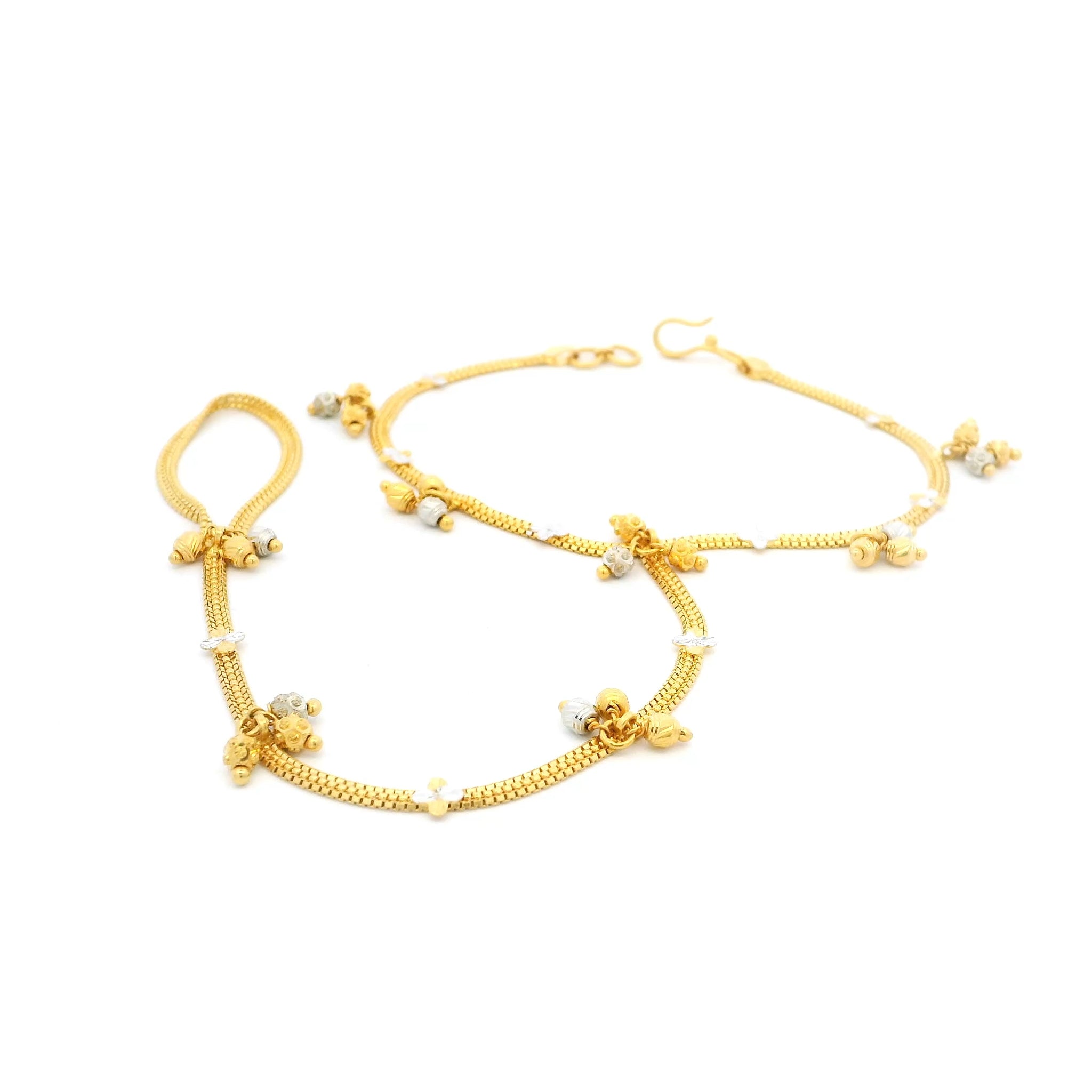 22ct Yellow Gold Hand Harness Bracelet with Rhodium Detailing (Poncha Style)
