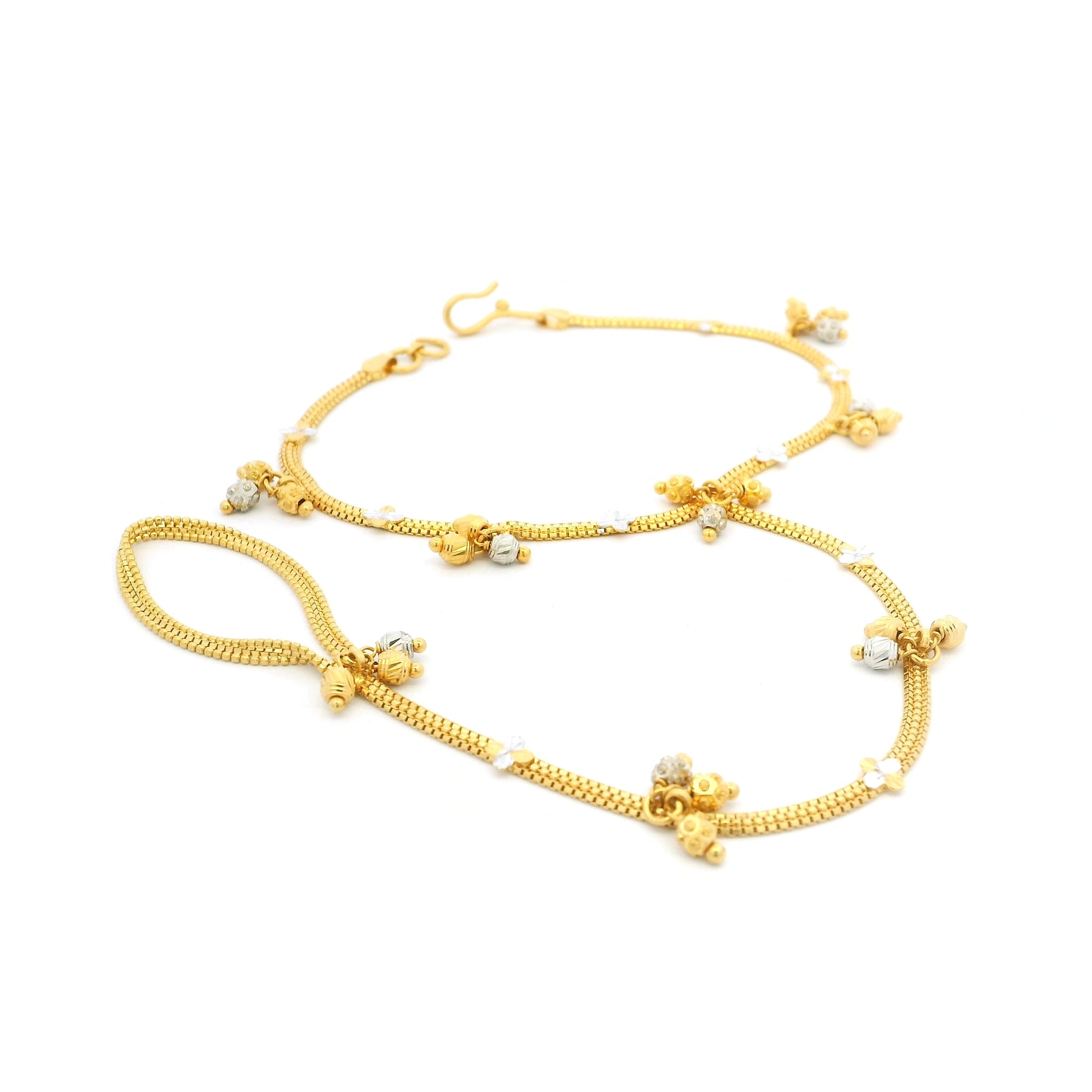 22ct Yellow Gold Hand Harness Bracelet with Rhodium Detailing (Poncha Style)