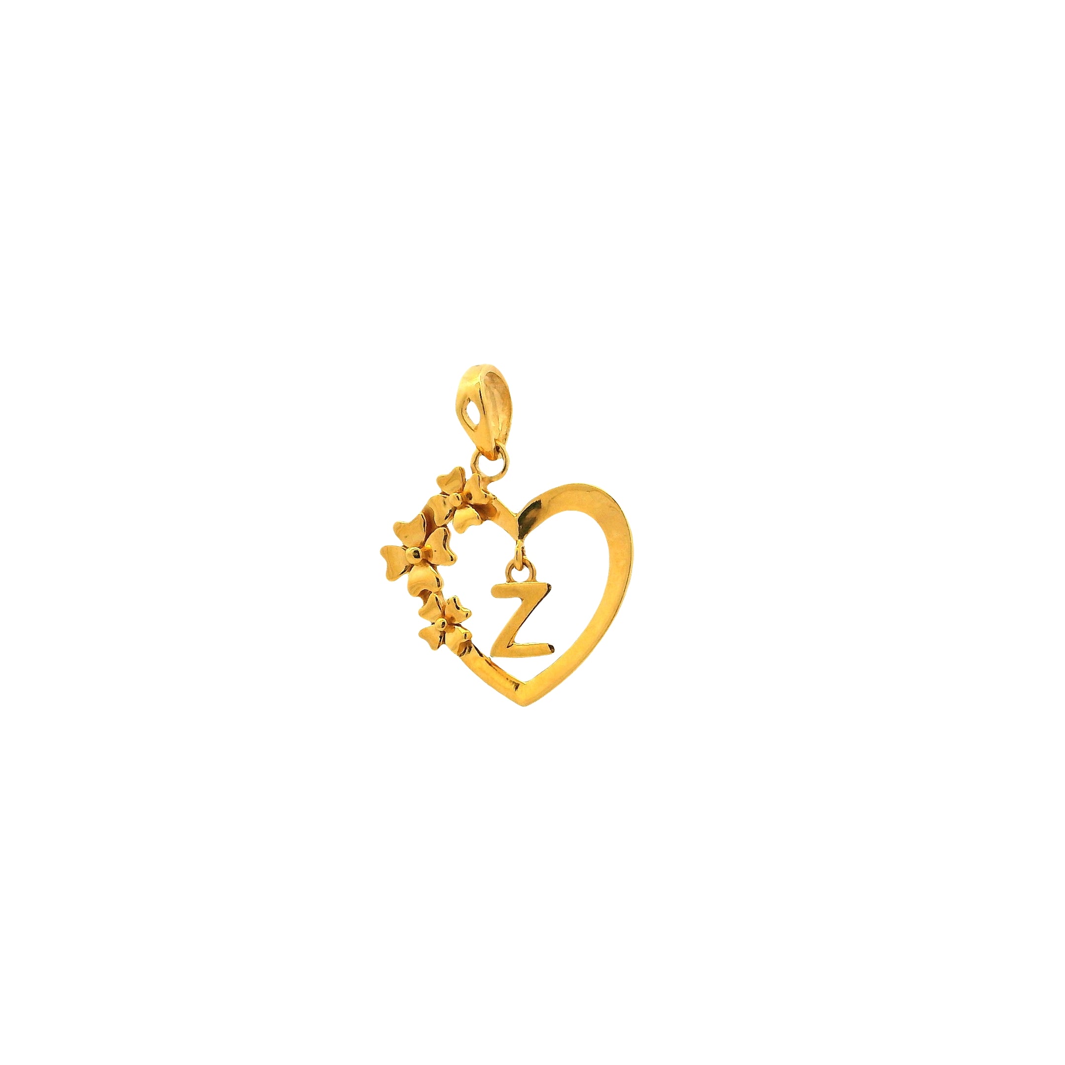 22ct Yellow Gold Heart Pendant with ‘Z’ Initial and Floral Detailing – Personalised Jewellery