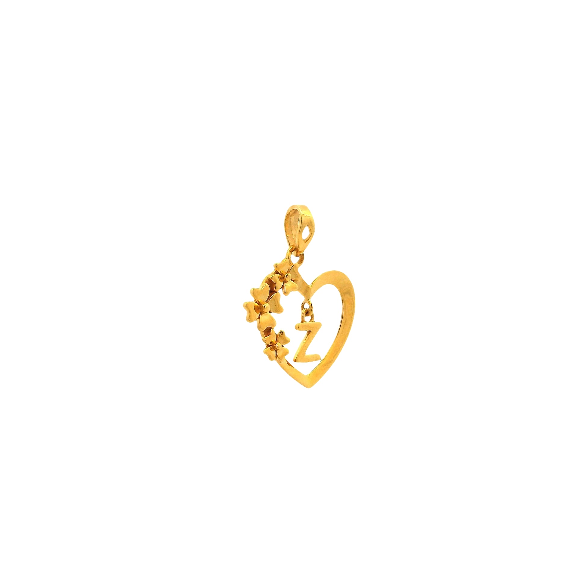 Gold pendant with heart design and letter 'Z' on a white background