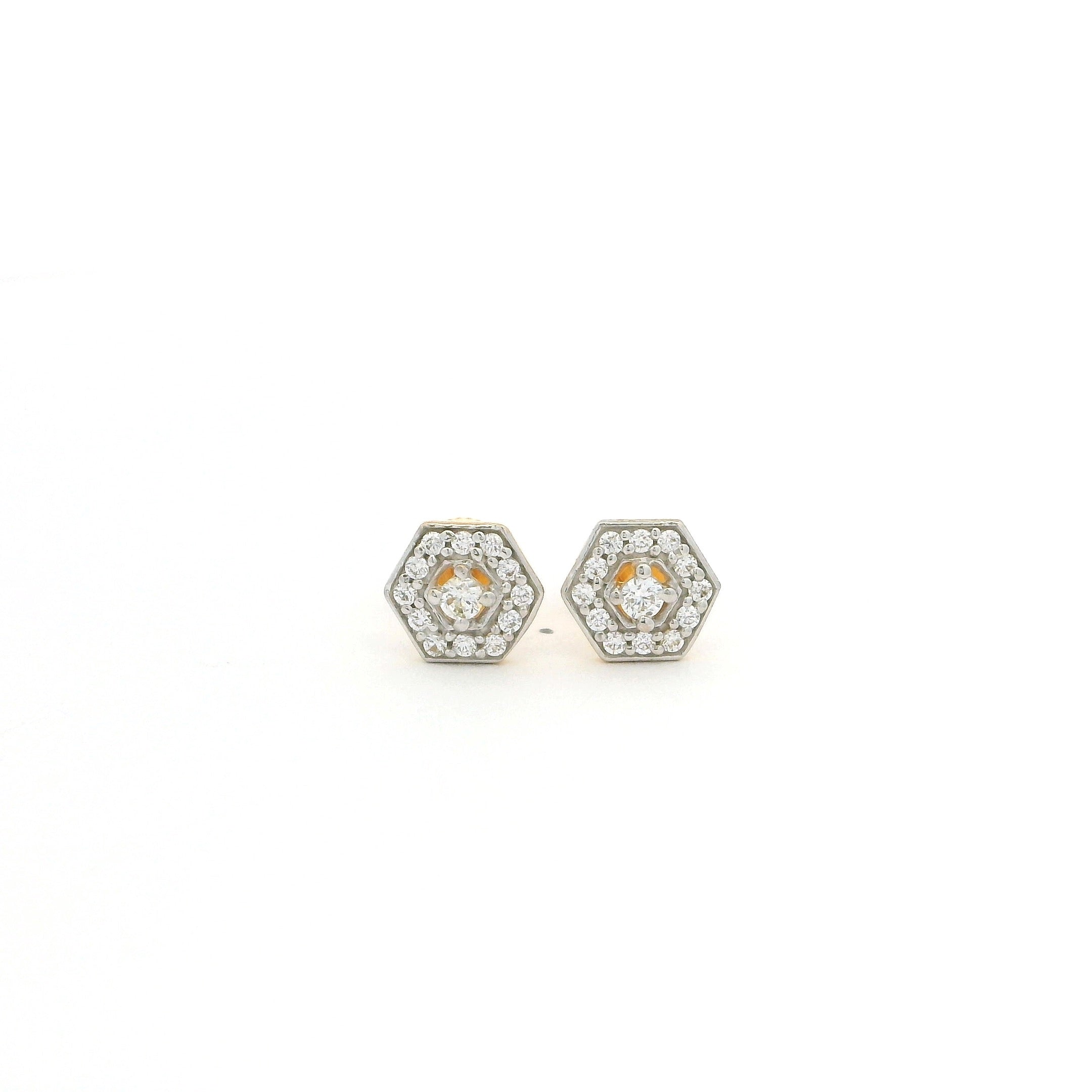 22ct Yellow Gold Hexagon Stud Earrings with Cubic Zirconia – Geometric Halo Design