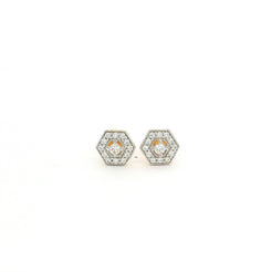 22ct Yellow Gold Hexagon Stud Earrings with Cubic Zirconia – Geometric Halo Design