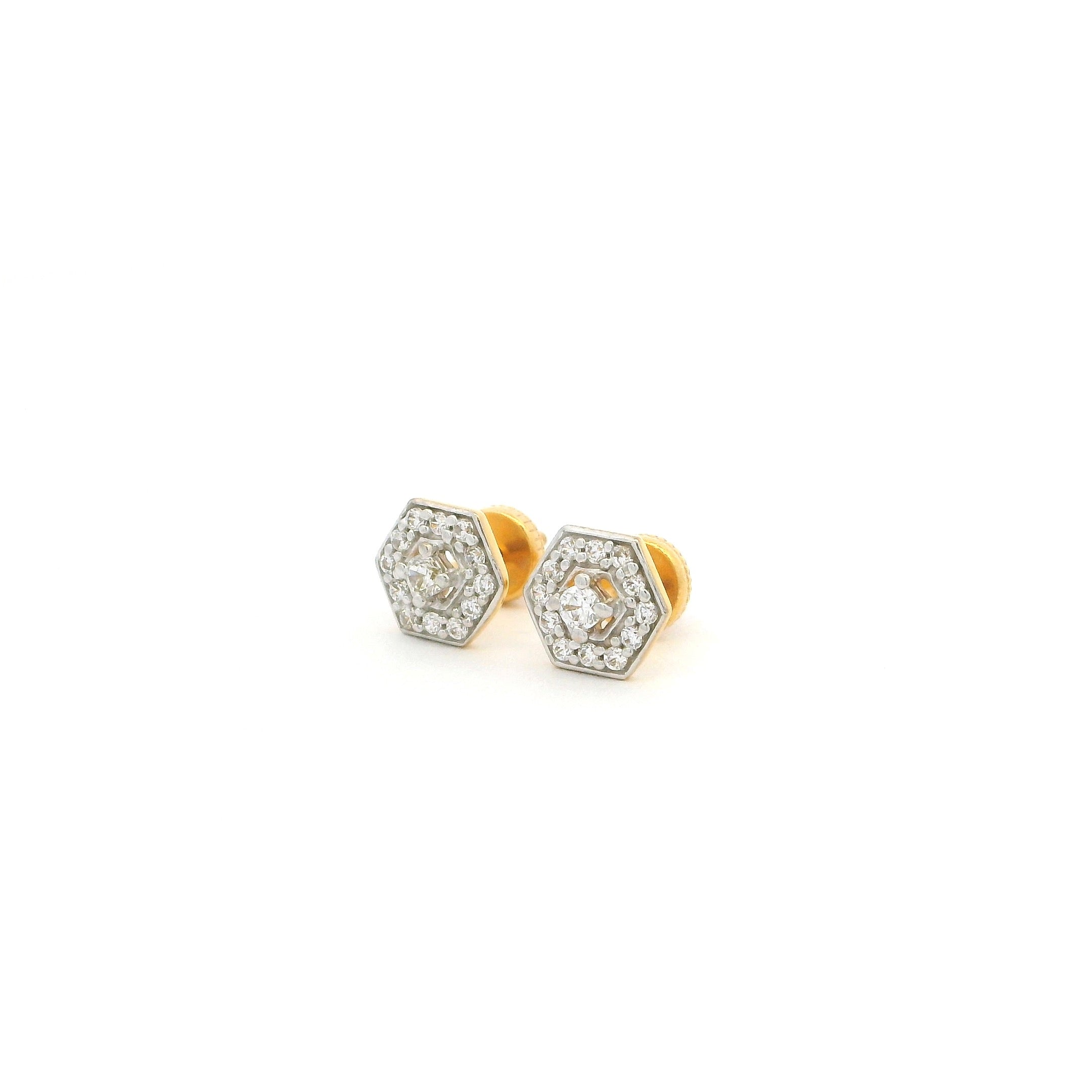 22ct Yellow Gold Hexagon Stud Earrings with Cubic Zirconia – Geometric Halo Design
