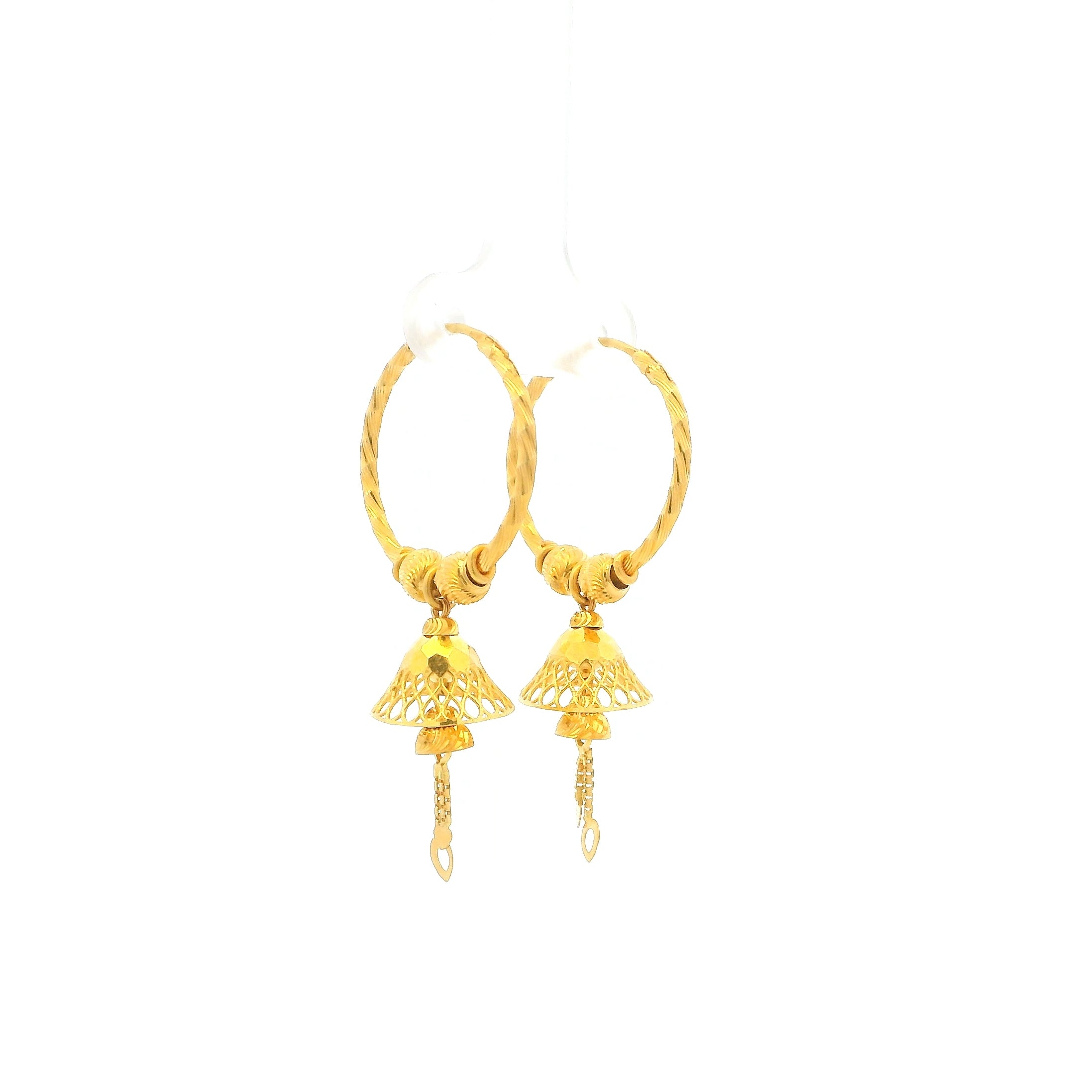 22ct Yellow Gold Hoop Earrings – Textured Beads with Filigree Drop Design