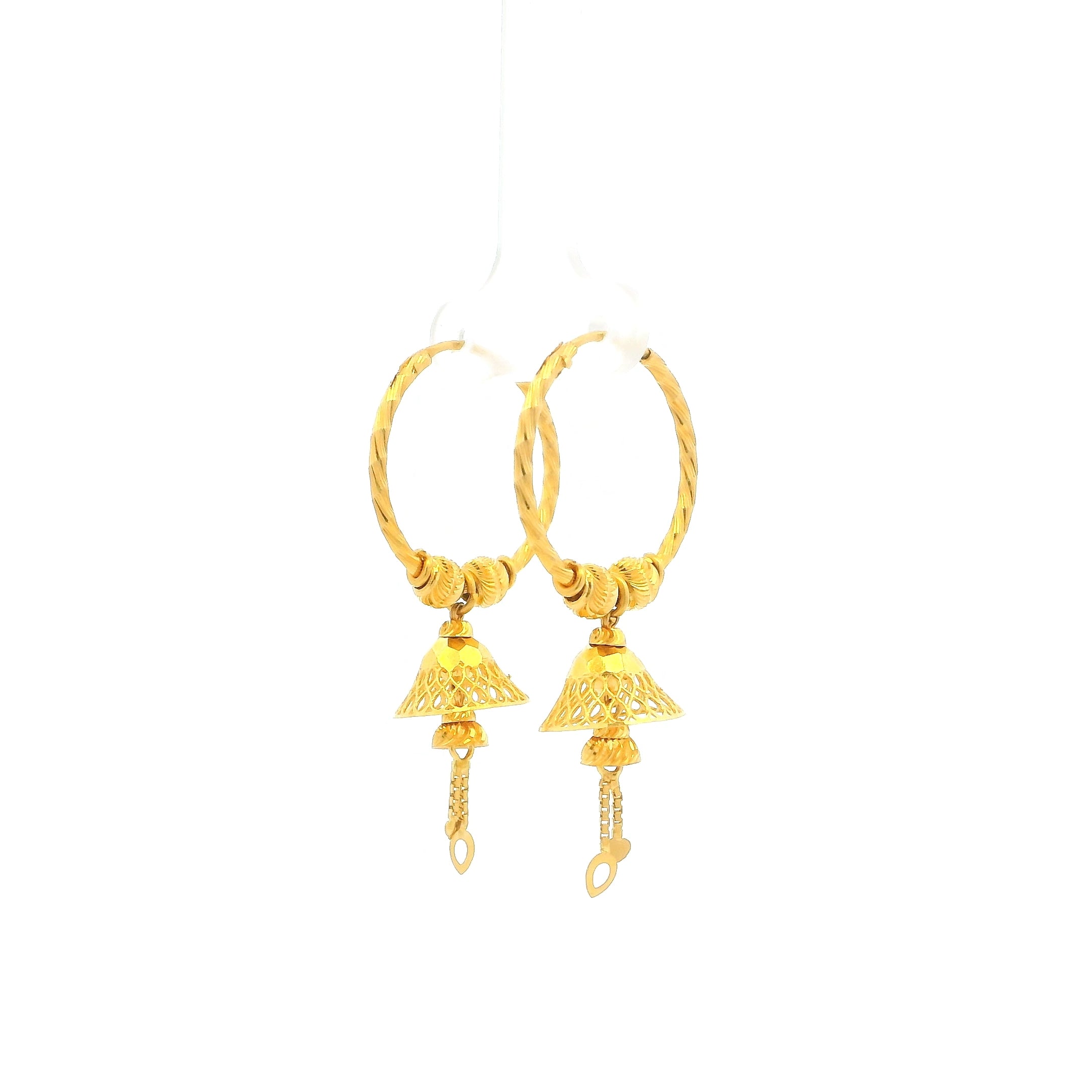 22ct Yellow Gold Hoop Earrings – Textured Beads with Filigree Drop Design