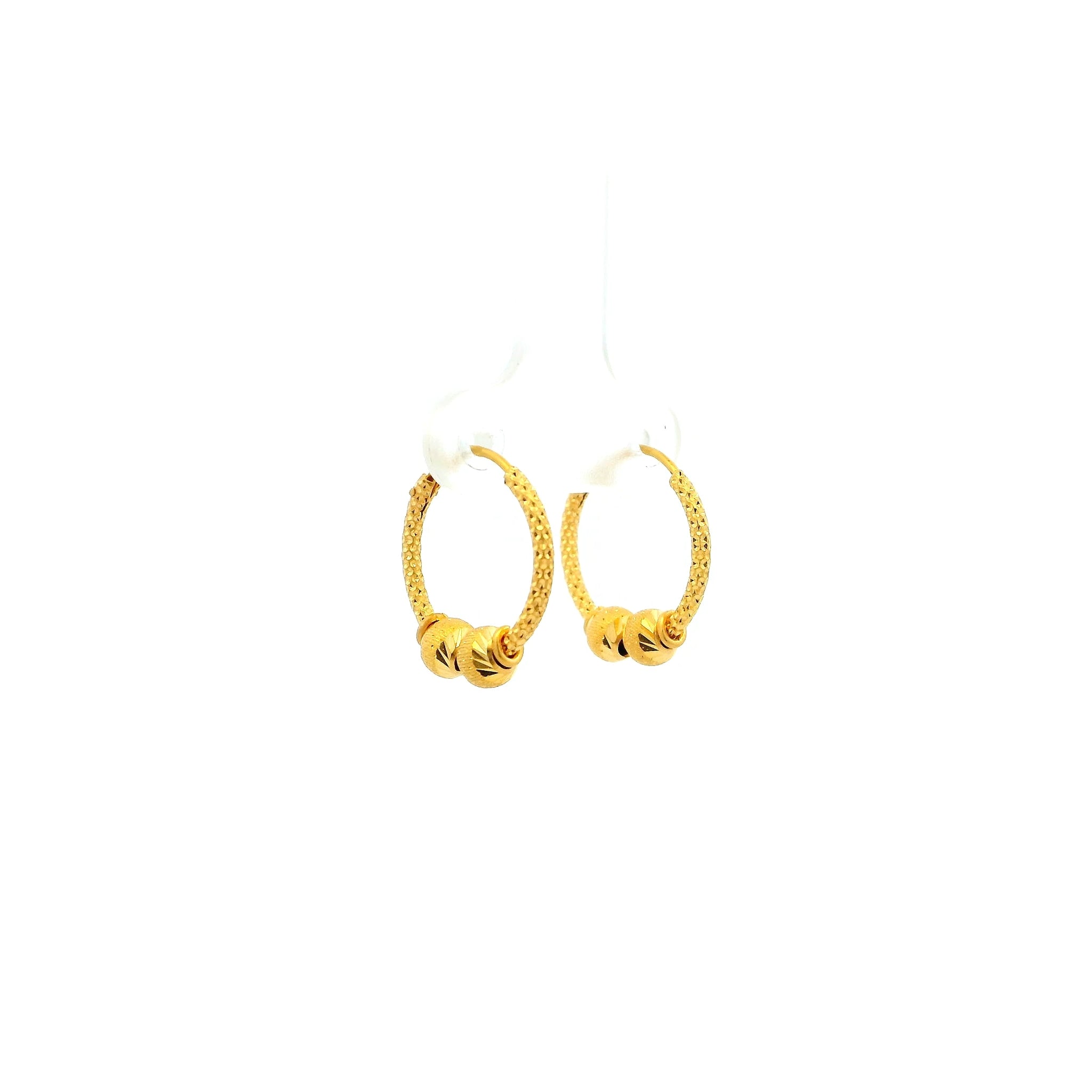 22ct Yellow Gold Hoop Earrings – Textured Filigree Finish with Decorative Beads