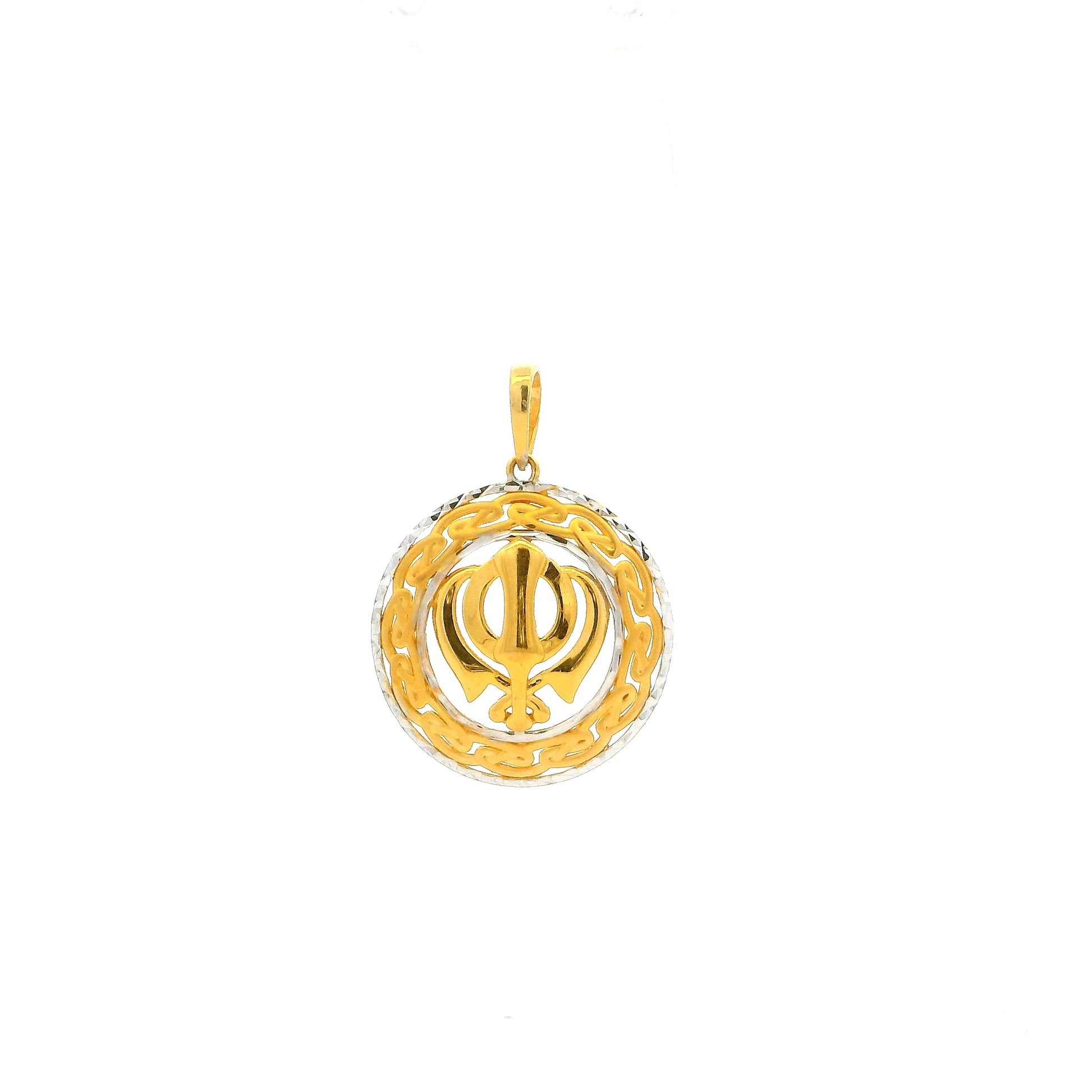 Gold pendant with a symbol on a white background