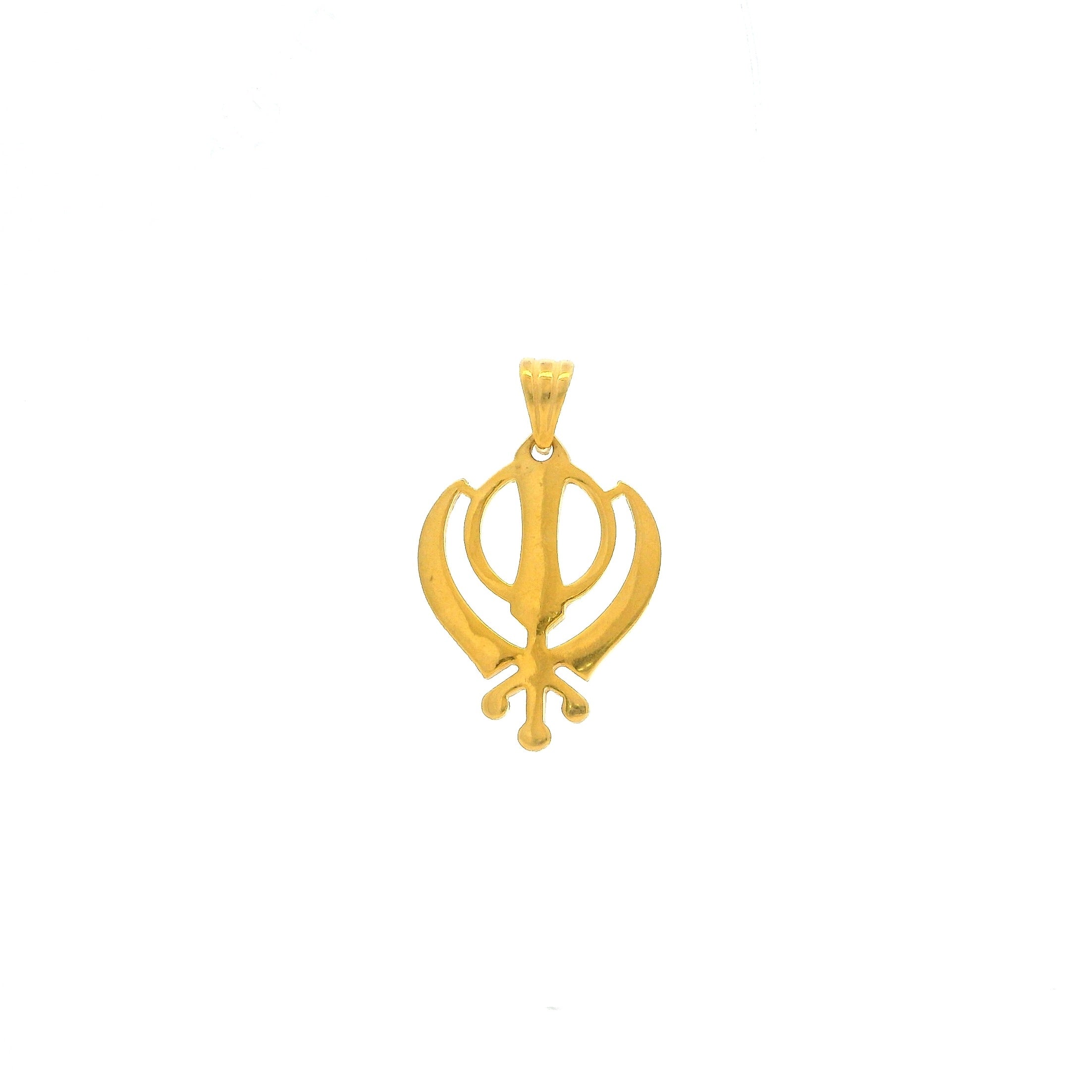 Gold Sikh Khanda symbol pendant on a white background