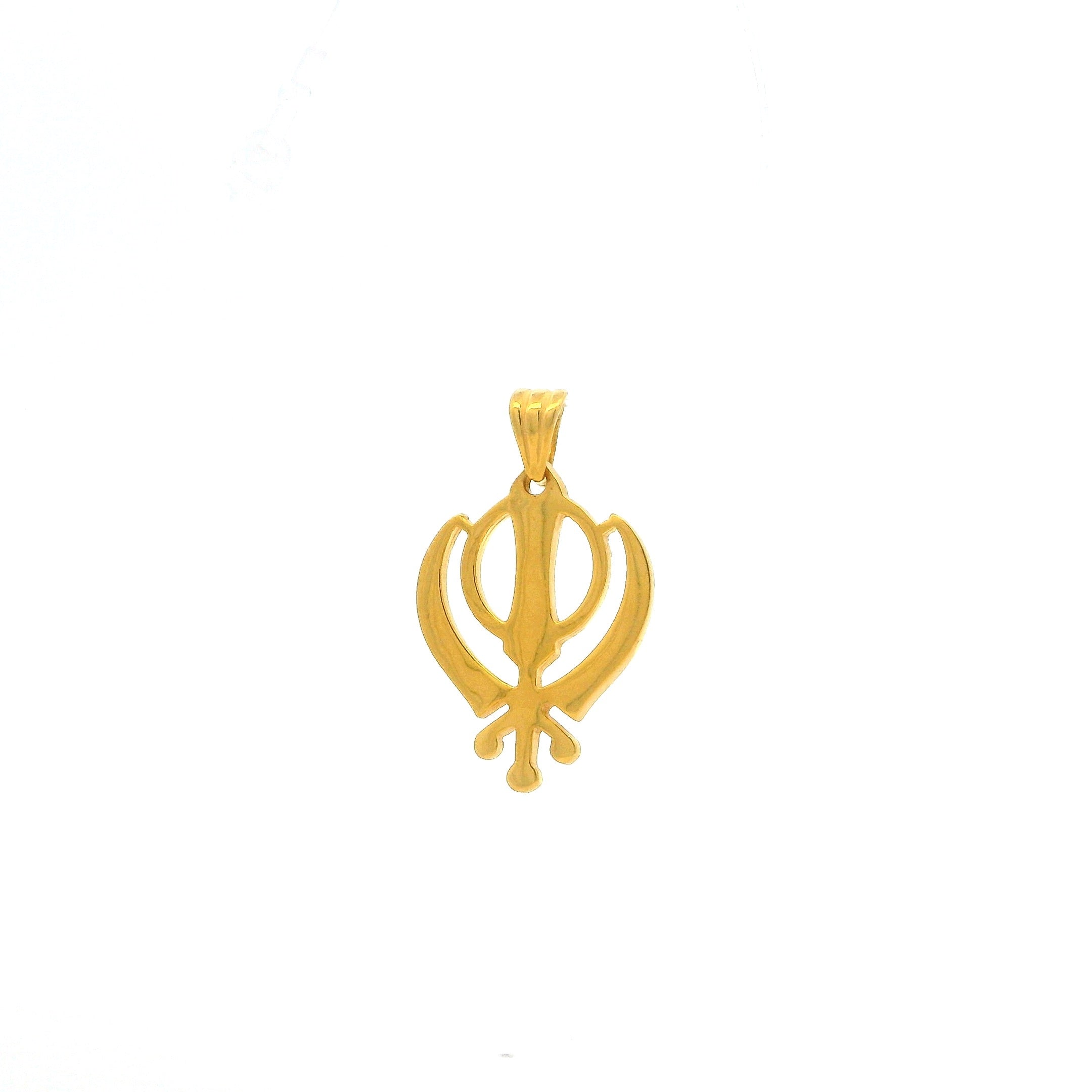 22ct Yellow Gold Khanda Pendant with Smooth Open Design – Traditional Sikh Religious Jewellery