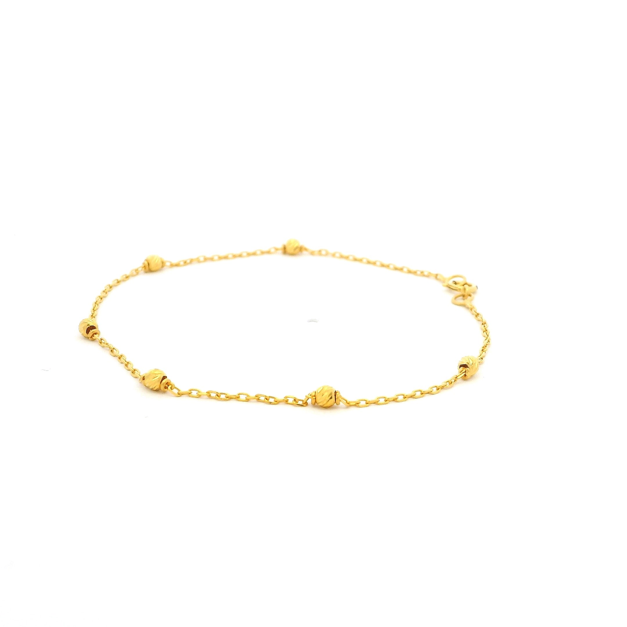 22ct Yellow Gold Link Bracelet with Diamond Cut Beads – Elegant Bolt Ring Clasp Design