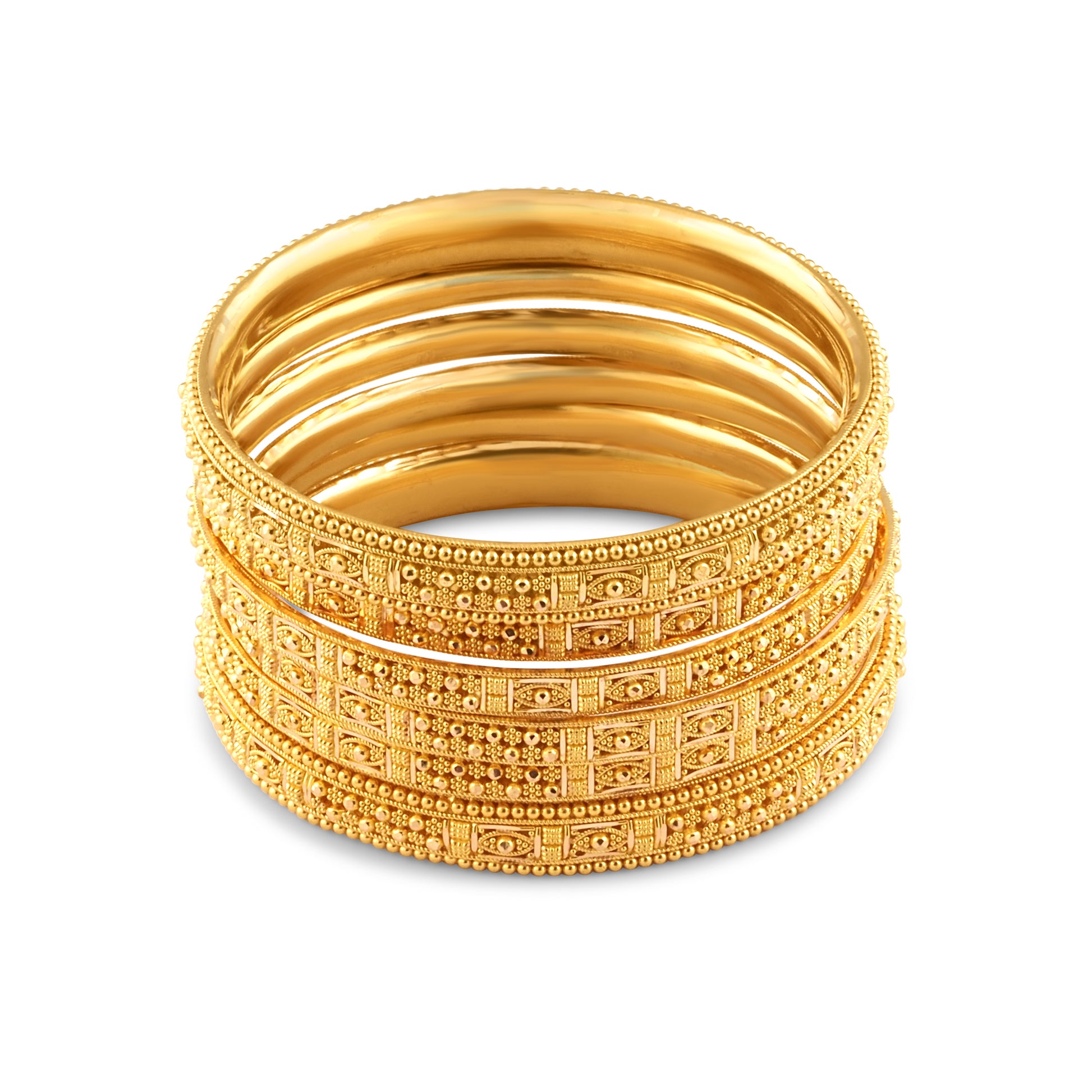 22ct Yellow Gold Luxury Filigree Bangle Set – Traditional Gold Bangles