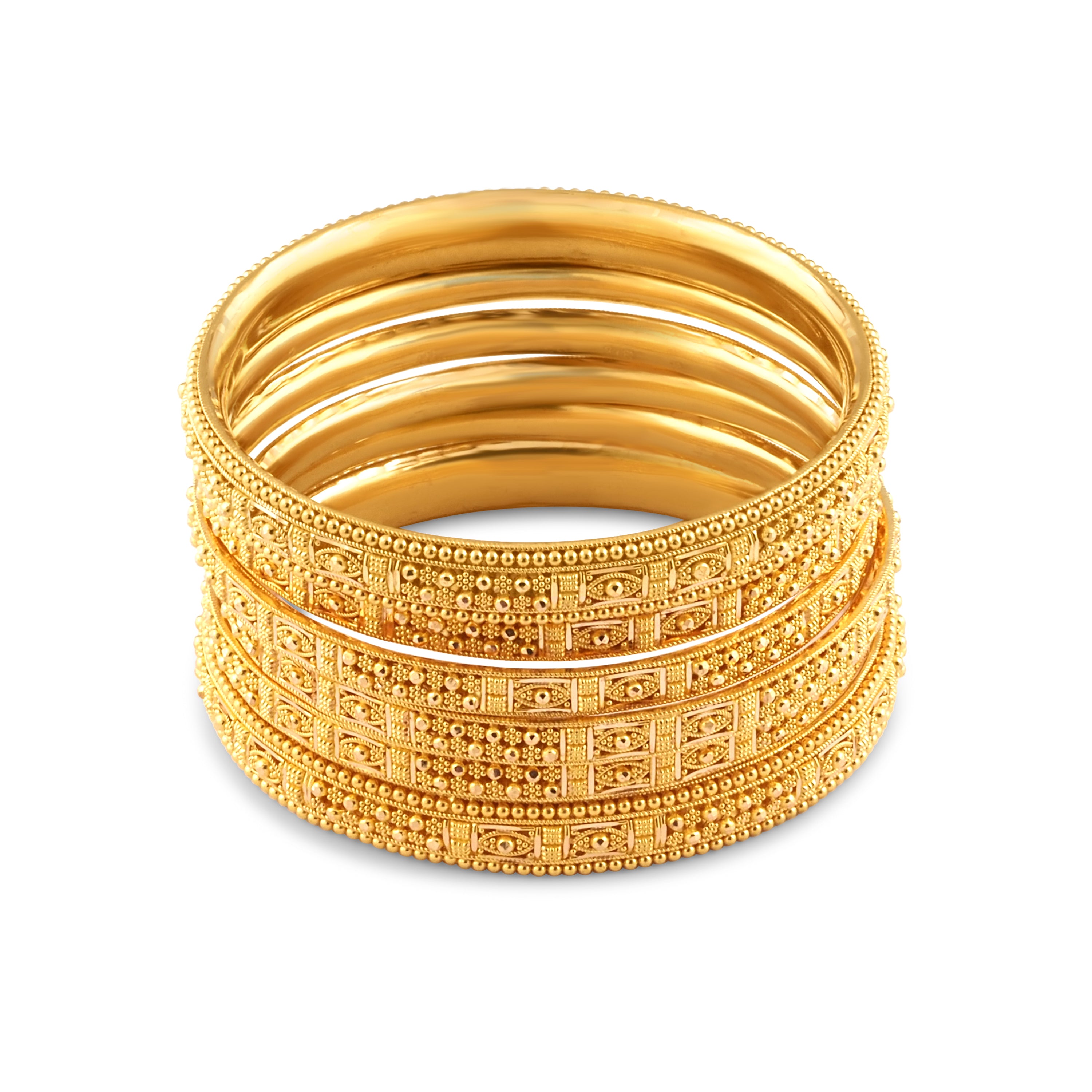 22ct Yellow Gold Luxury Filigree Bangle Set – Traditional Gold Bangles