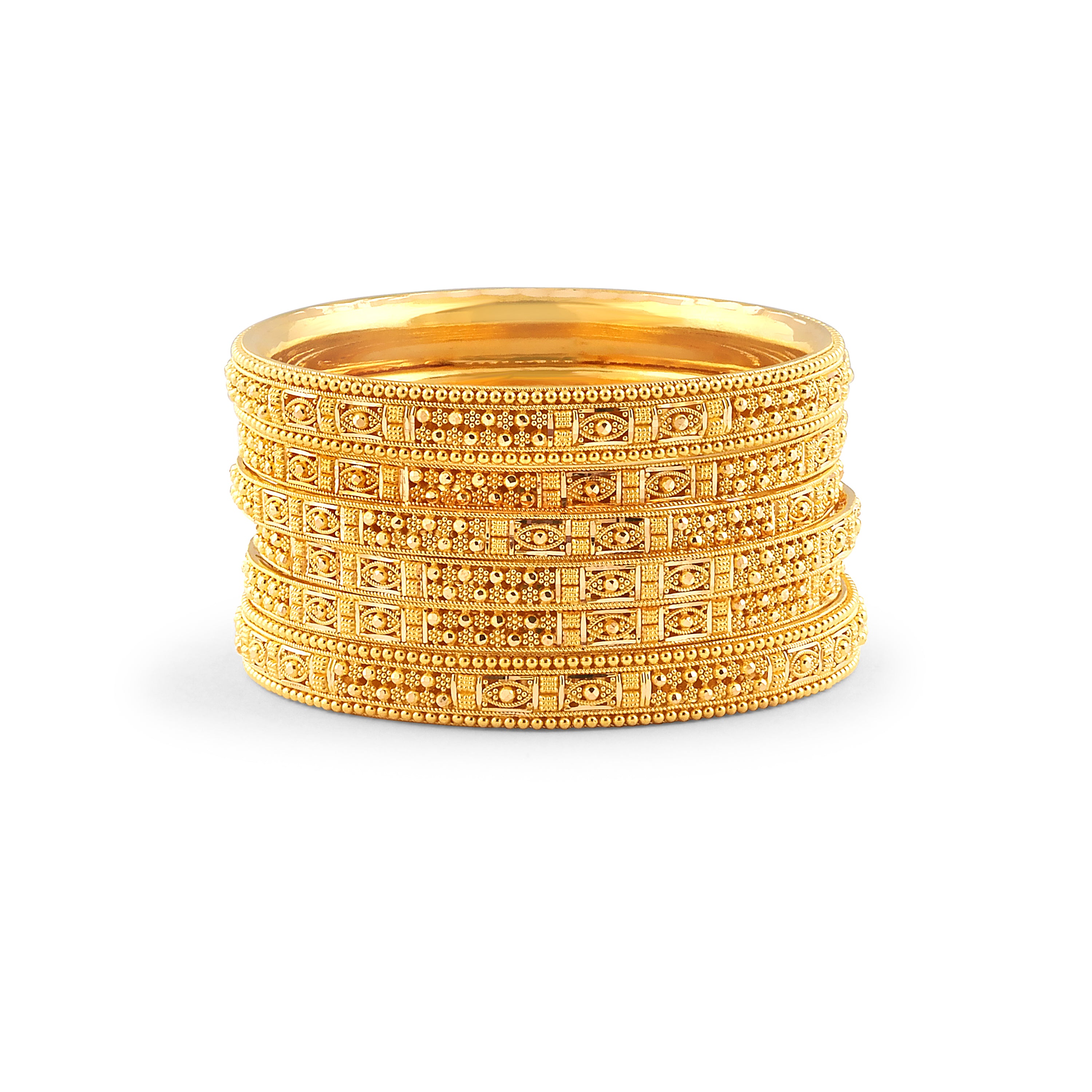 22ct Yellow Gold Luxury Filigree Bangle Set – Traditional Gold Bangles