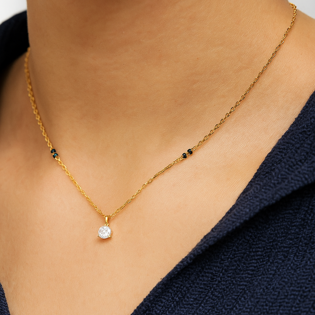 22ct Yellow Gold Mangalsutra | CZ Stone & Black Bead Traditional Design