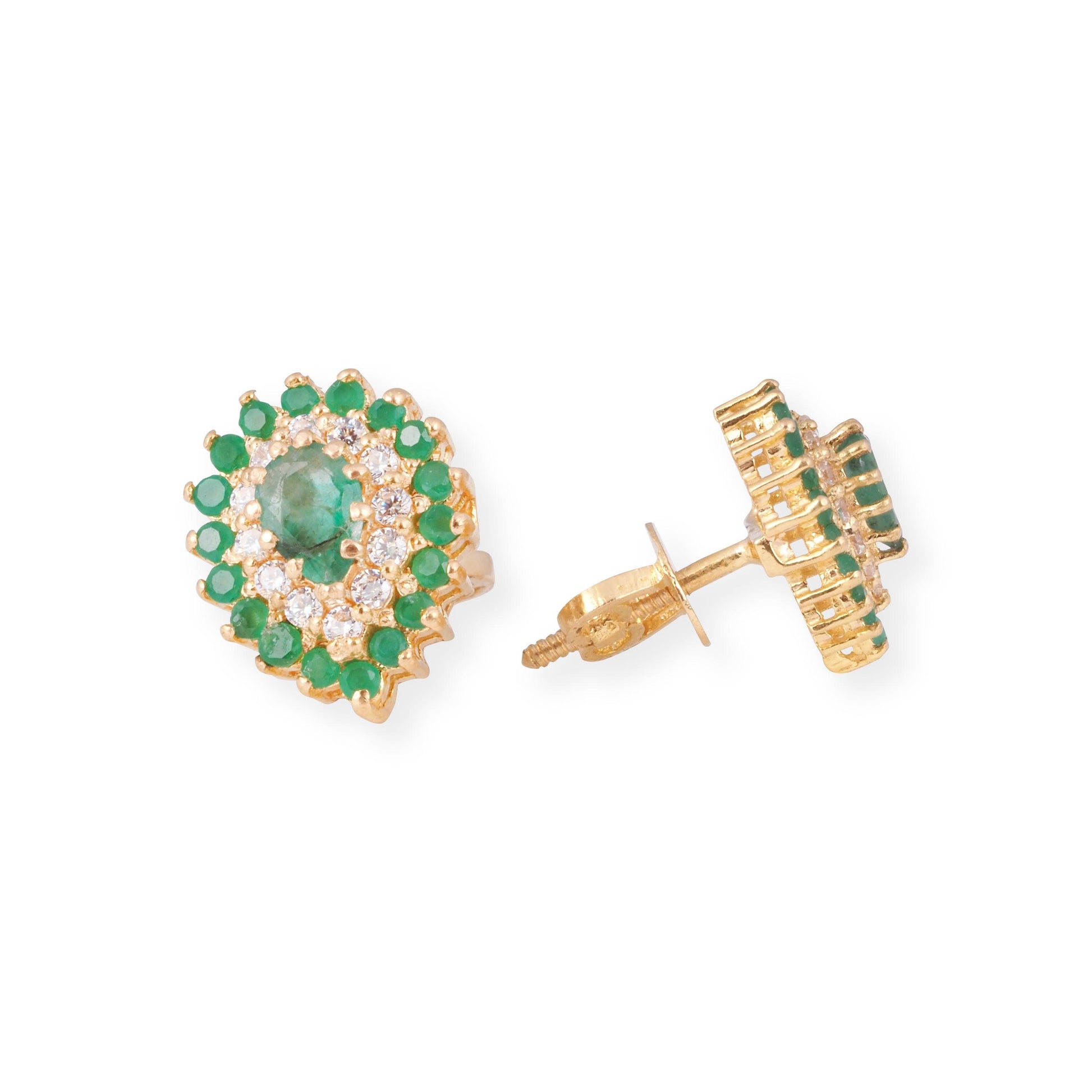 22ct Yellow Gold Necklace & Earrings Set with Green Cubic Zirconia Stones – Elegant Women’s Jewellery