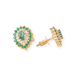 22ct Yellow Gold Necklace & Earrings Set with Green Cubic Zirconia Stones – Elegant Women’s Jewellery