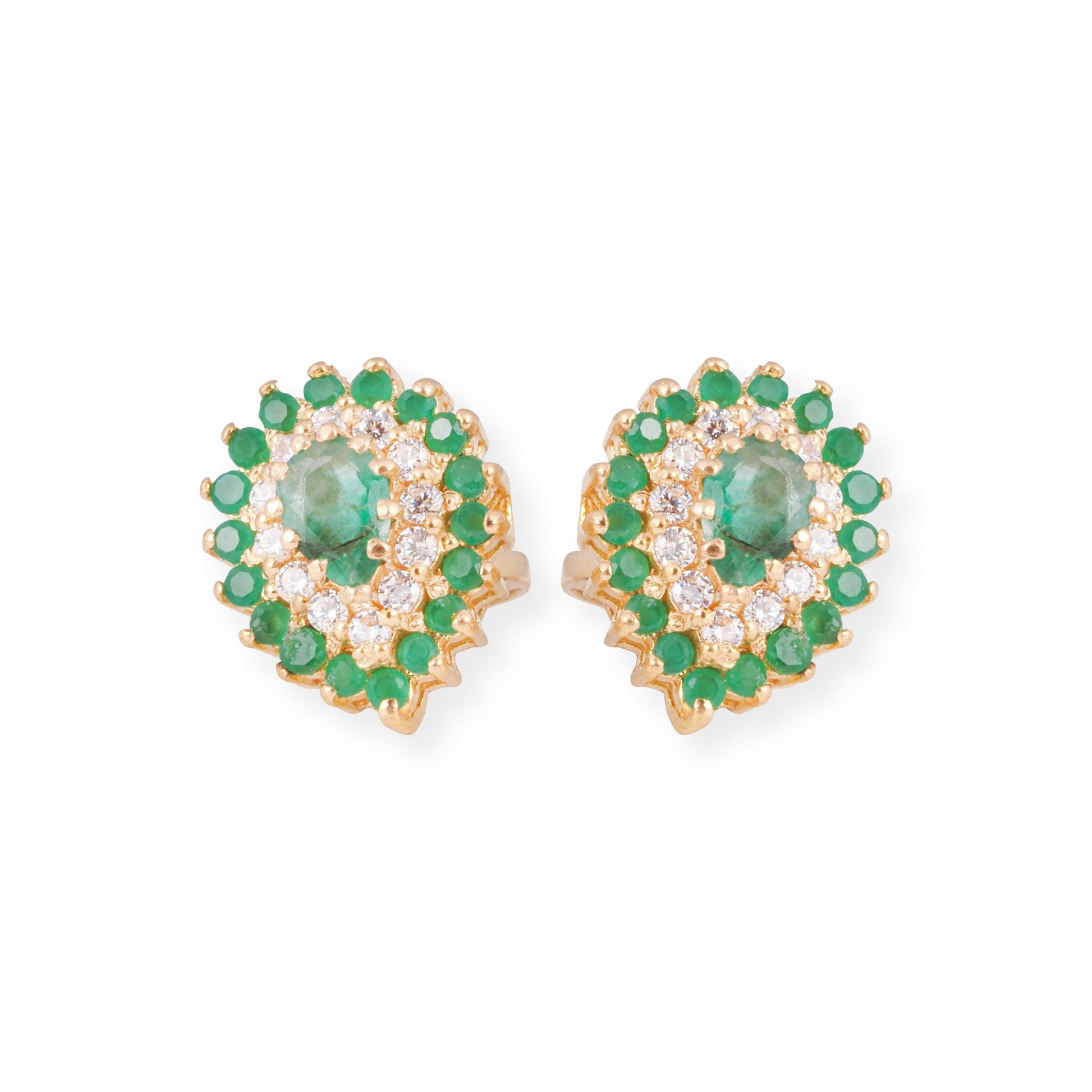 22ct Yellow Gold Necklace & Earrings Set with Green Cubic Zirconia Stones – Elegant Women’s Jewellery