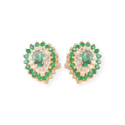 22ct Yellow Gold Necklace & Earrings Set with Green Cubic Zirconia Stones – Elegant Women’s Jewellery