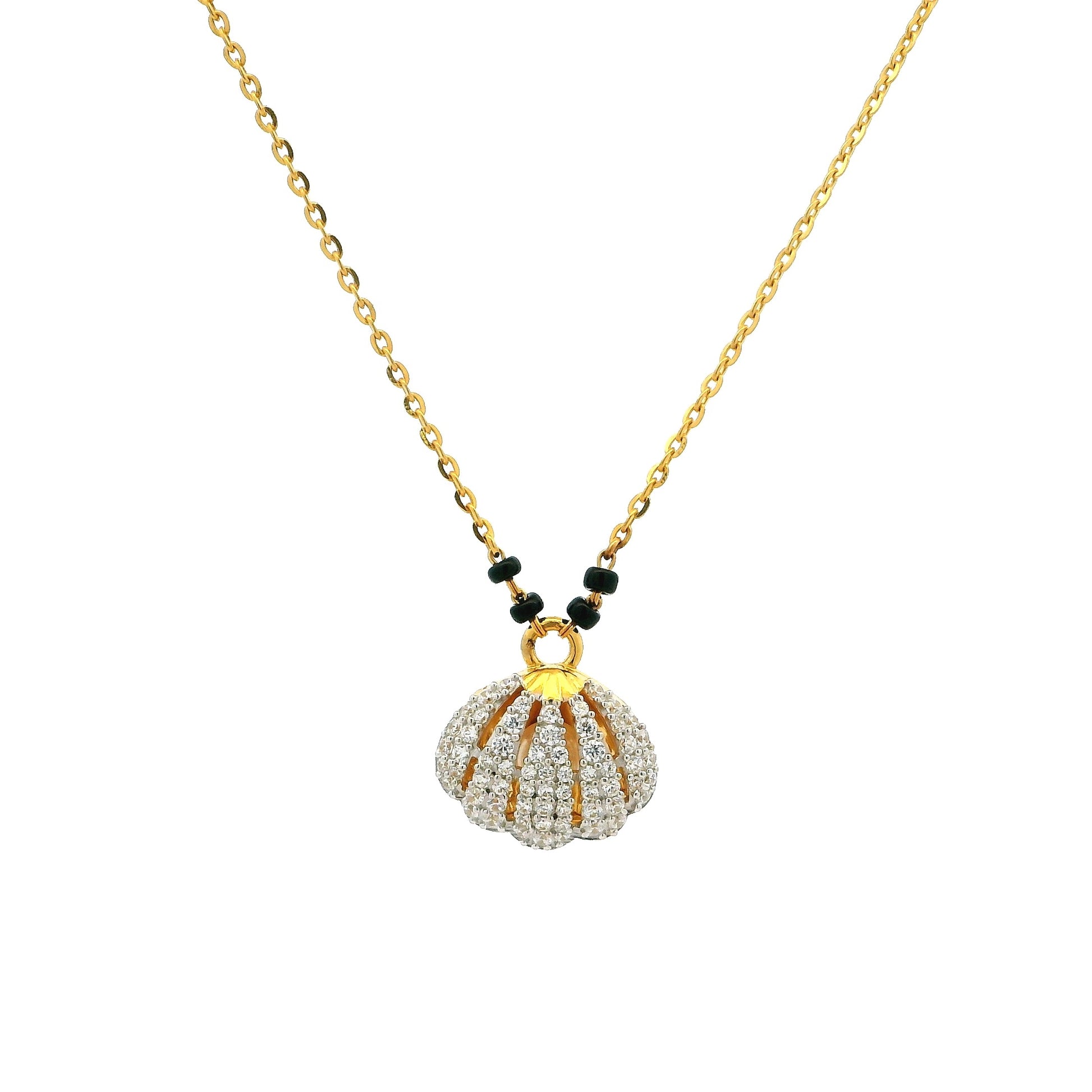 22ct Yellow Gold Necklace with Black Beads & Oyster Shell Pendant with Cultured Pearl
