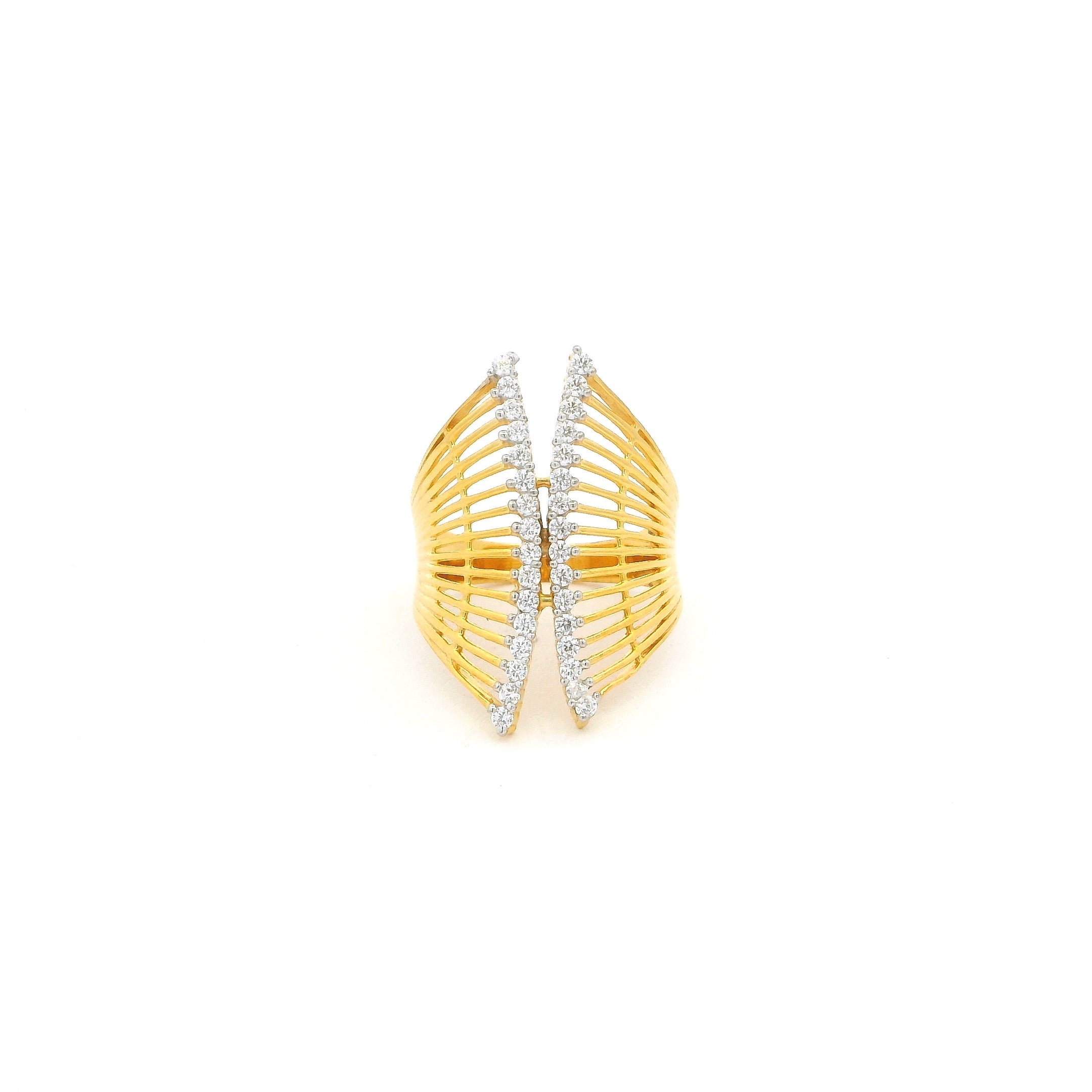 22ct Yellow Gold Open Leaf Ring with Cubic Zirconia – Modern Statement Design | Size L