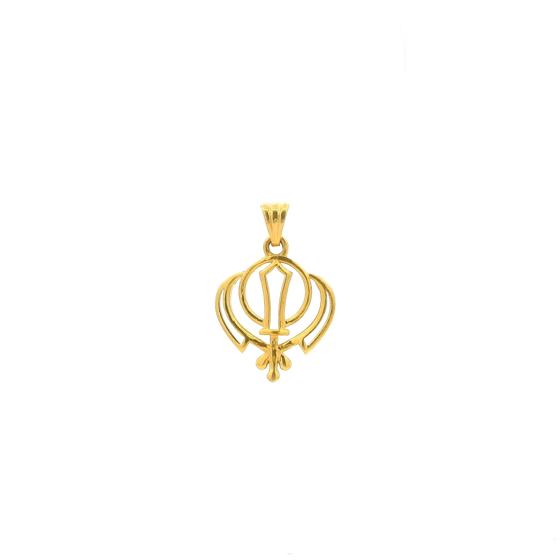 22ct Yellow Gold Openwork Khanda Pendant with Polished Finish – Traditional Sikh Religious Jewellery