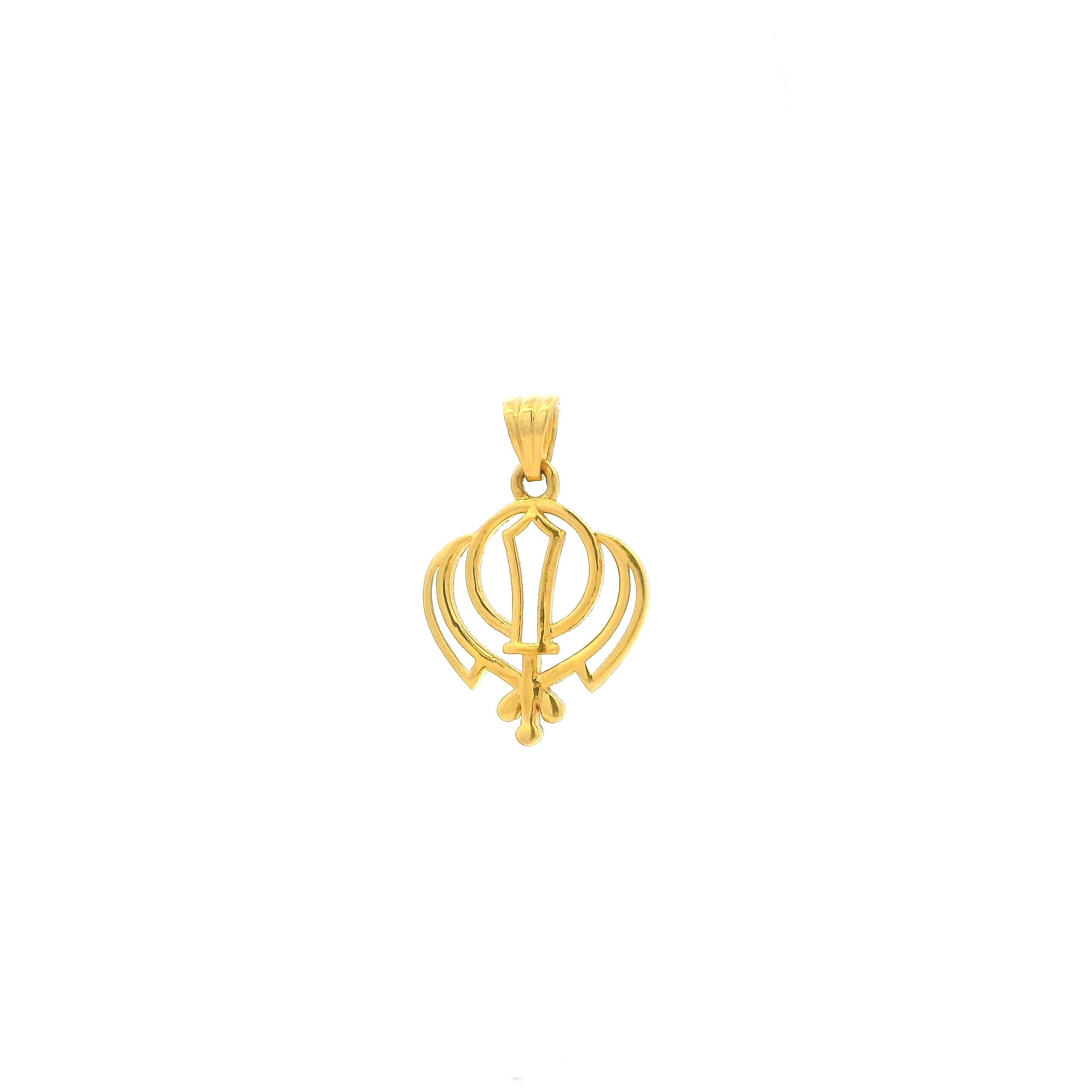 22ct Yellow Gold Openwork Khanda Pendant with Polished Finish – Traditional Sikh Religious Jewellery
