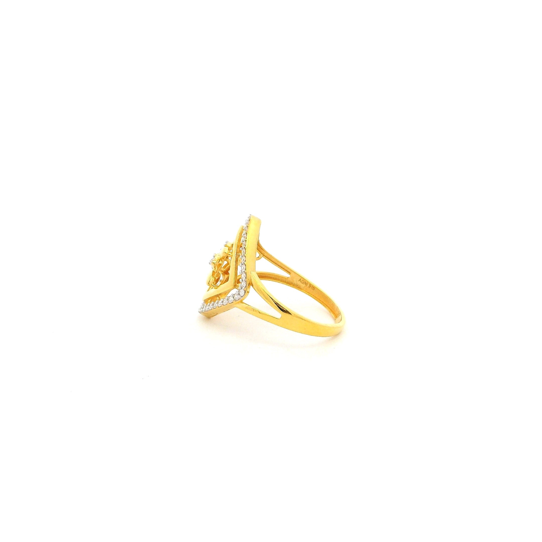 22ct Yellow Gold Openwork Ring with Cubic Zirconia Cluster and Halo – Elegant Statement Ring | Size I½ & L½
