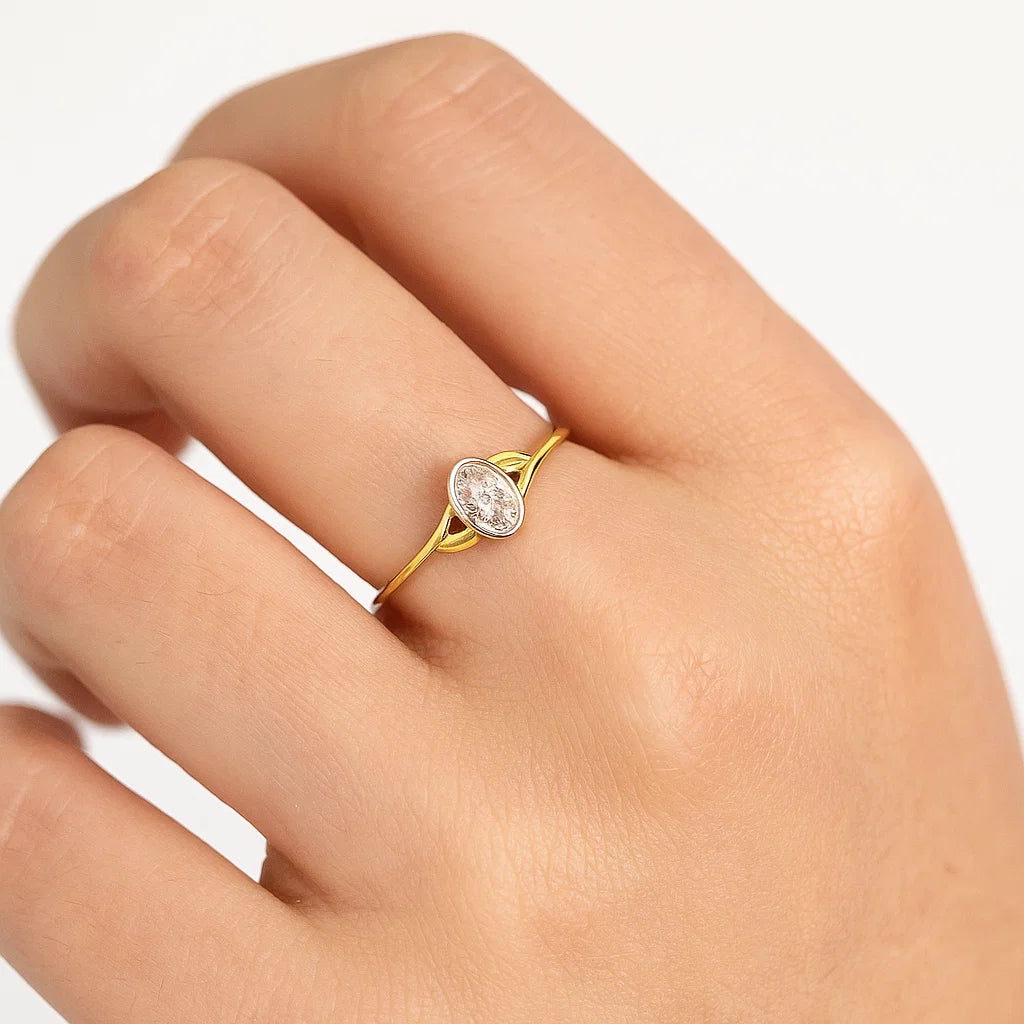 22ct Yellow Gold Oval Cubic Zirconia Ring with Bezel Setting – Classic Elegant Jewellery | Size L