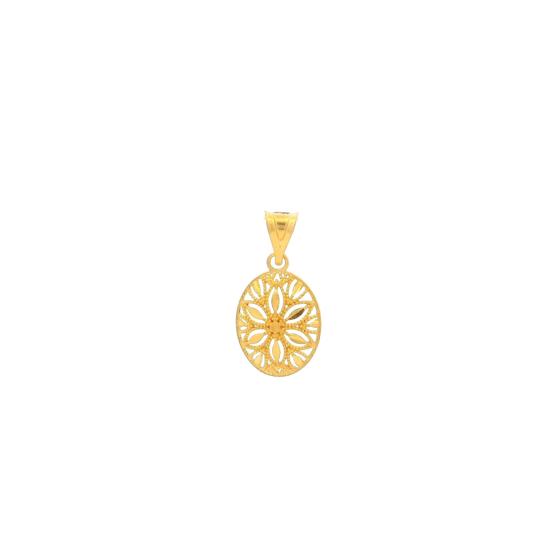 22ct Yellow Gold Oval Pendant – Intricate Floral Openwork Design