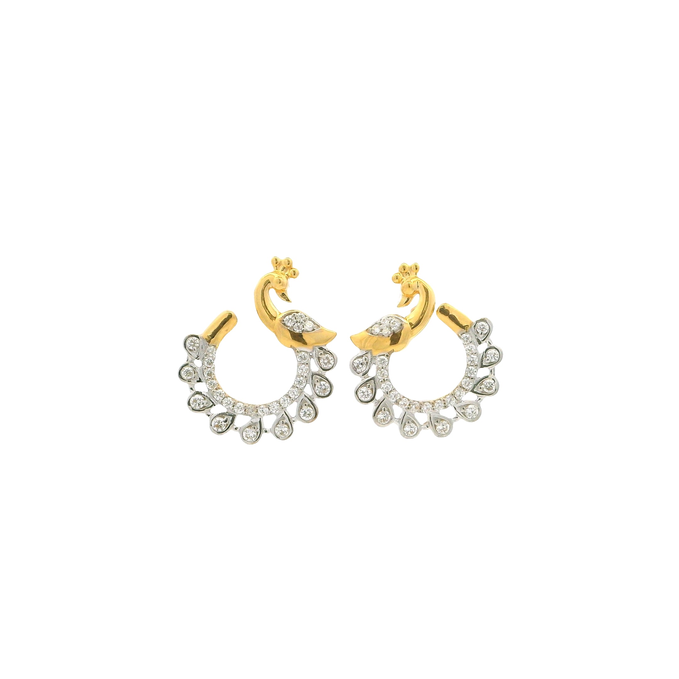22ct Yellow Gold Peacock Earrings – Ornamental Cubic Zirconia Drop Style