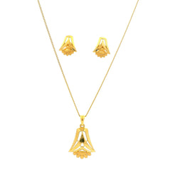 22ct Yellow Gold Pendant Set – Flared Geometric Design with Matte Floral Detail