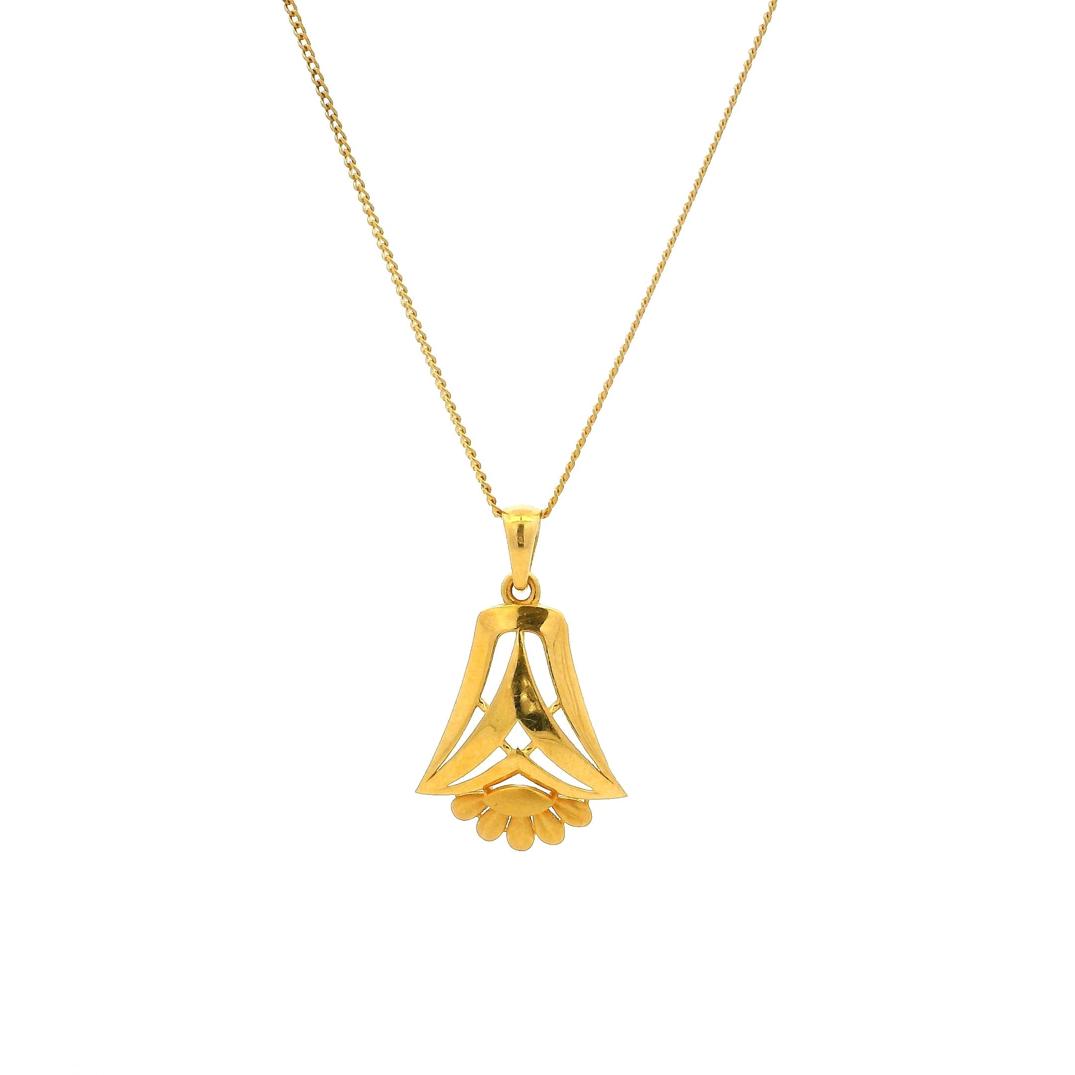 22ct Yellow Gold Pendant Set – Flared Geometric Design with Matte Floral Detail