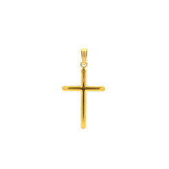 Gold cross pendant on a white background