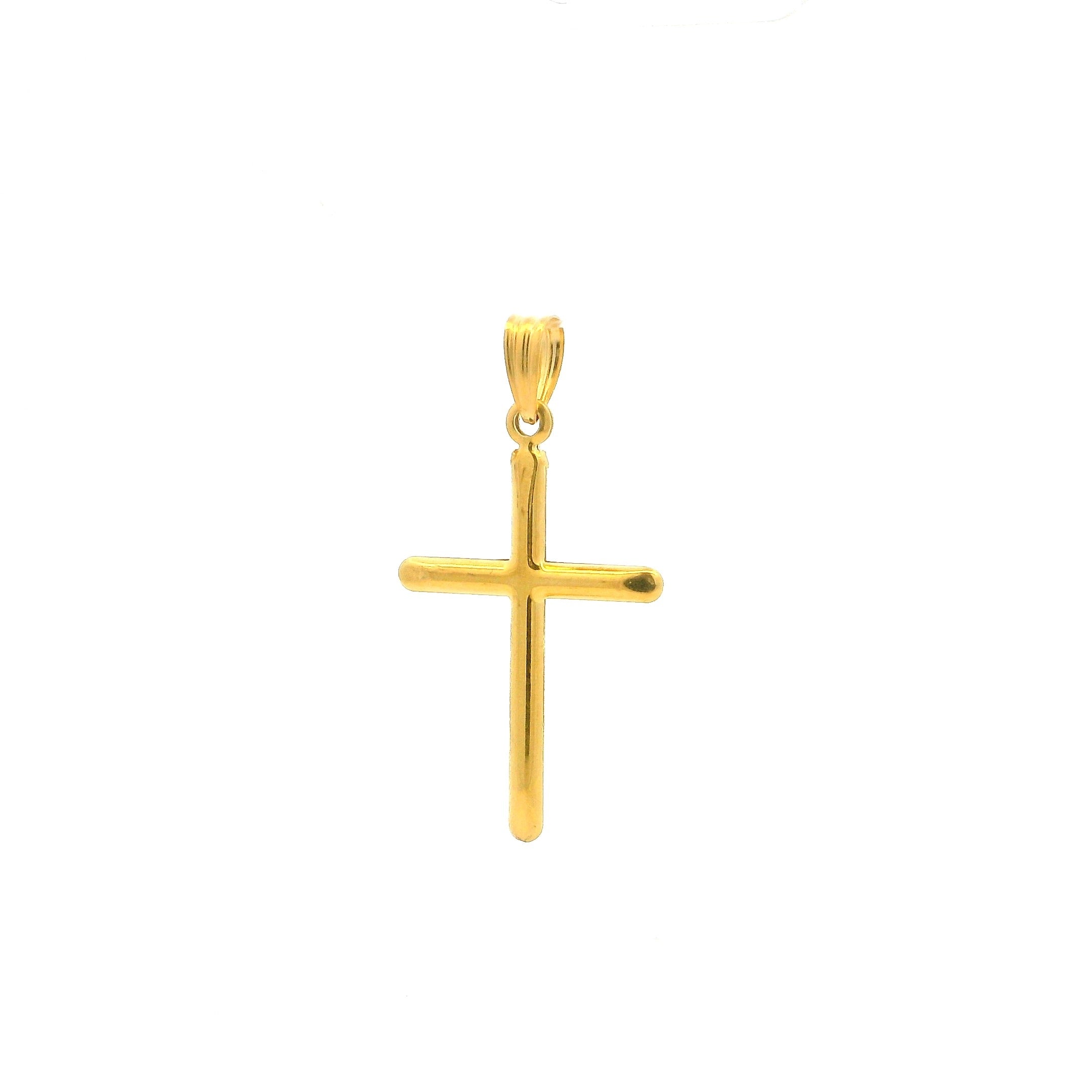 Gold cross pendant on a white background