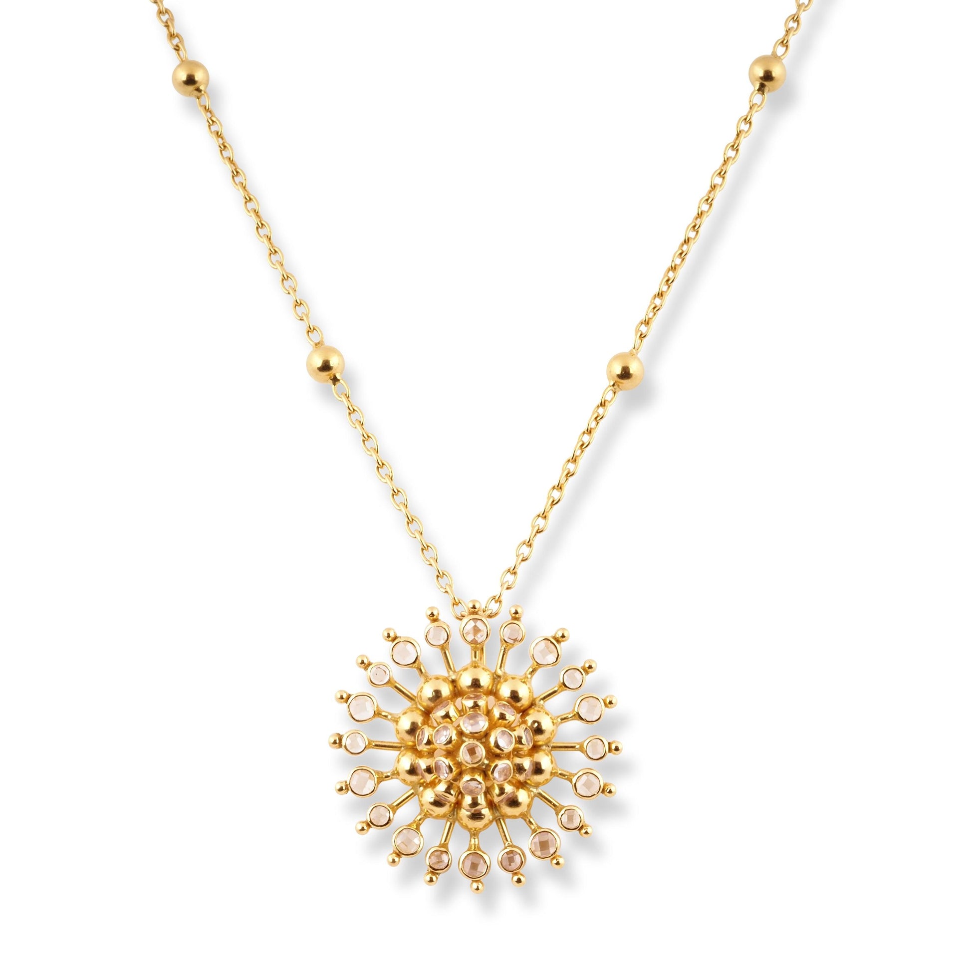 22ct Yellow Gold Polki Style Floral Necklace and Earrings Set with Bead Accents – Traditional Jewelry Suite