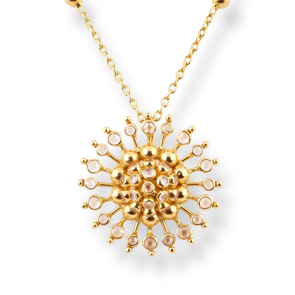 22ct Yellow Gold Polki Style Floral Necklace and Earrings Set with Bead Accents – Traditional Jewelry Suite