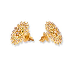 22ct Yellow Gold Polki Style Floral Necklace and Earrings Set with Bead Accents – Traditional Jewelry Suite