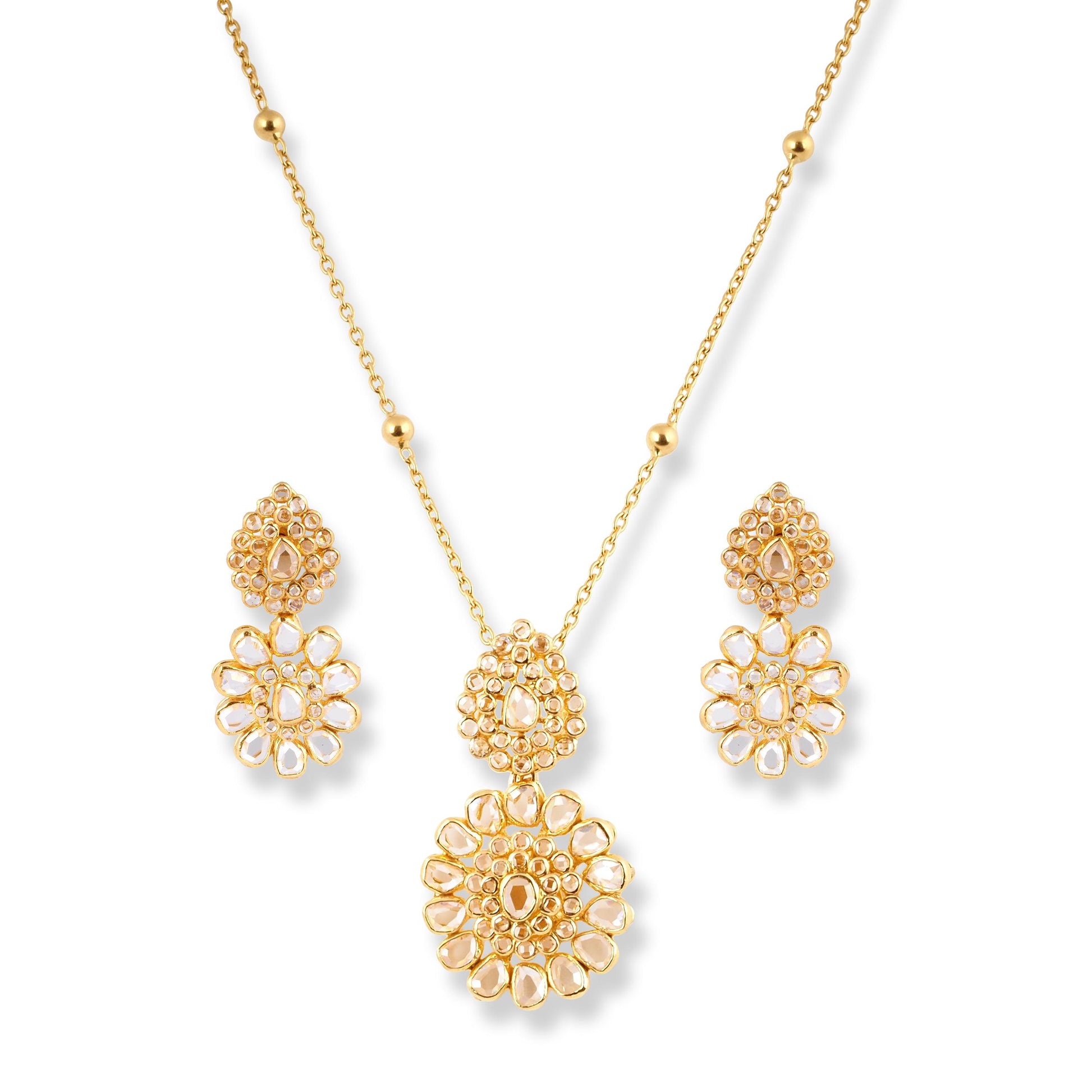22ct Yellow Gold Polki Style Necklace and Earrings Set – Traditional Bridal Jewelry
