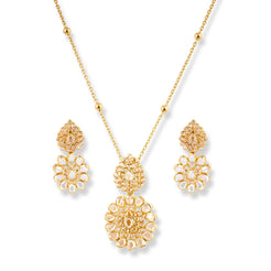 22ct Yellow Gold Polki Style Necklace and Earrings Set – Traditional Bridal Jewelry